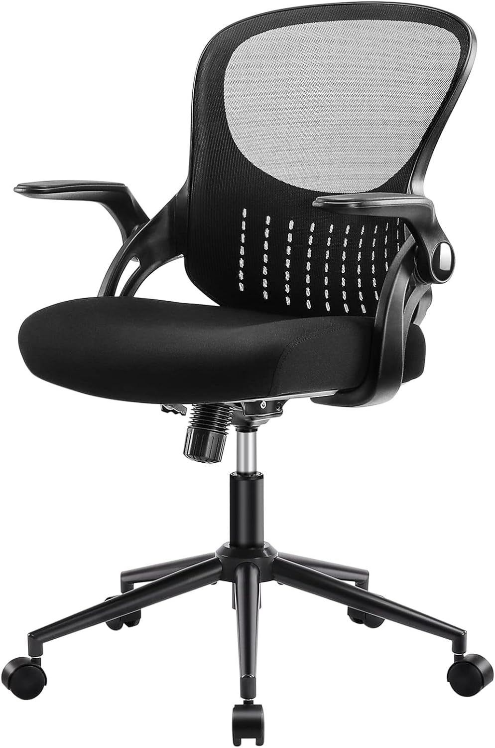 Office Computer Gaming Desk Chair, Ergonomic Mid-Back Mesh Rolling Work Swivel Chairs with Flip-Up Arms, Comfortable Lumbar Support, Comfy Arms for Home, Bedroom, Study, Student, Adults, Black