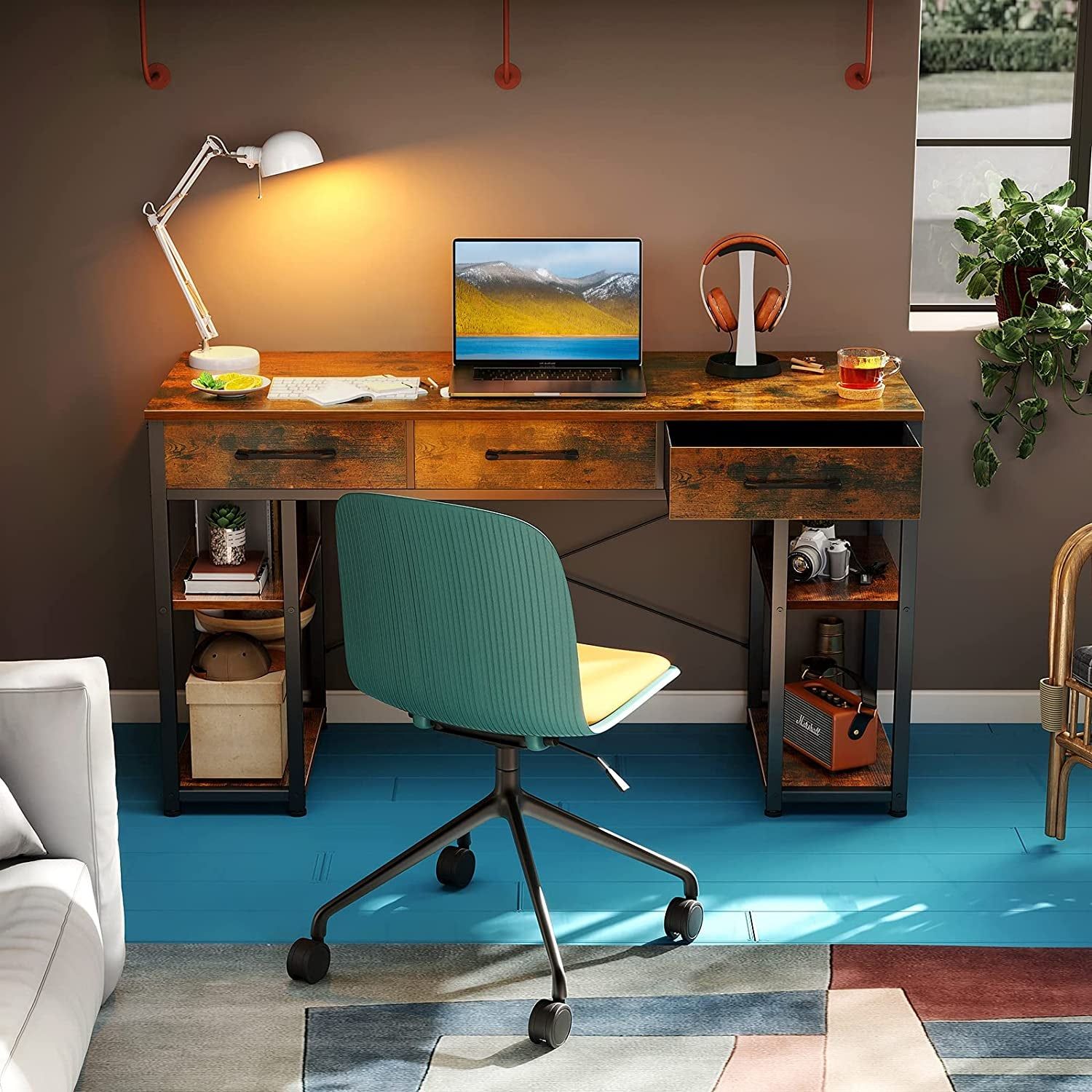 Vintage Writing Desk with Storage Shelves