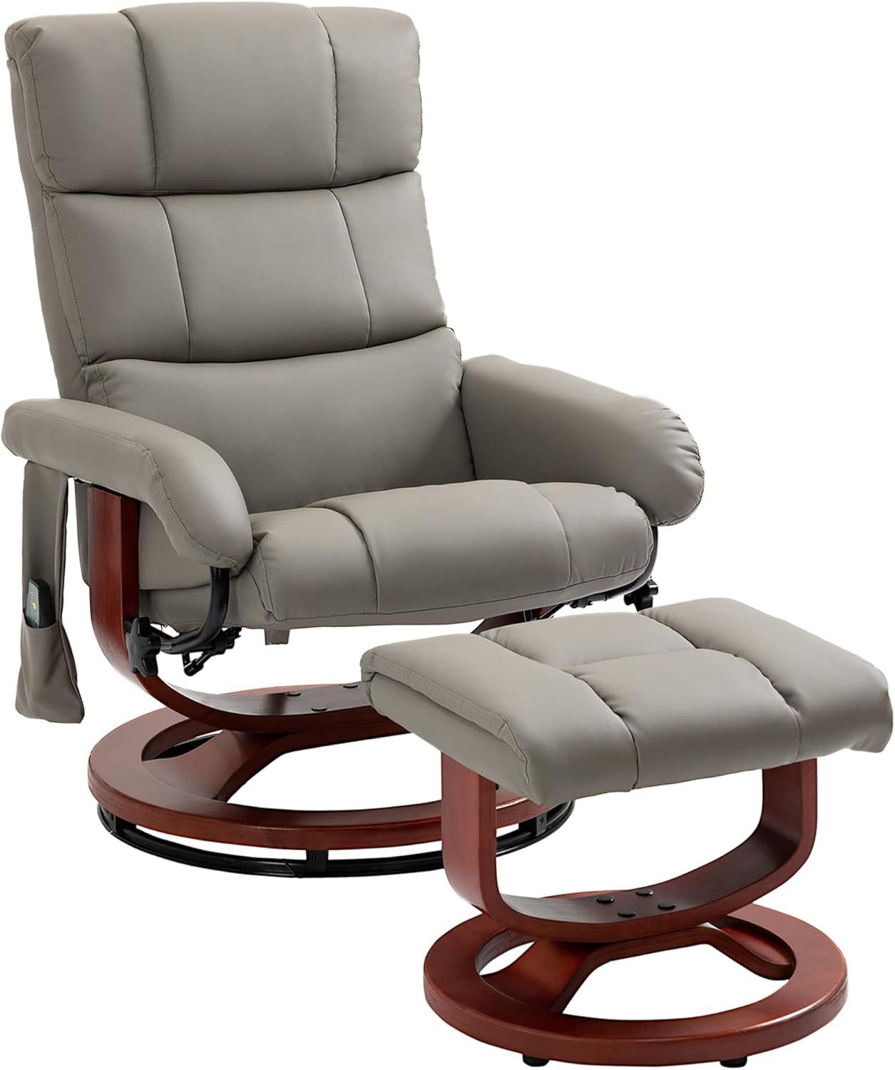 Massage Recliner Chair with Ottoman, Swivel Recliner and Footrest, Faux Leather Reclining Chair with Remote Control and Side Pocket, Gray