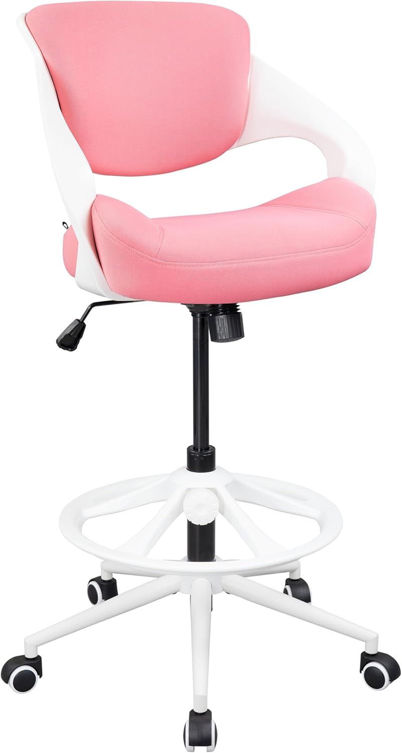 Ergonomic Drafting Chair,Standing Computer Desk Chair,Foot Ring,Lumbar Support,Swivel Task Chair-Pink