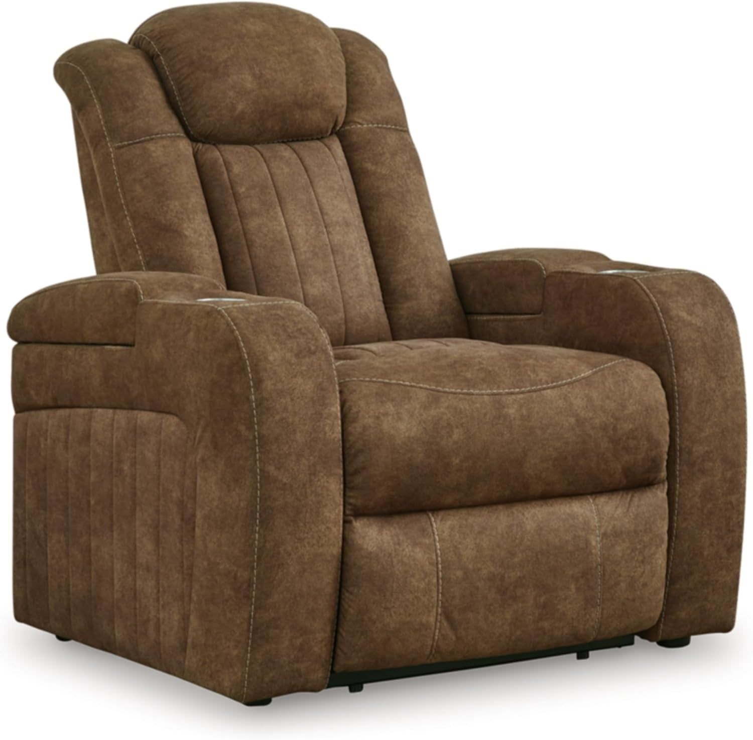 Wolfridge Contemporary Faux Leather Upholstered Power Recliner with Adjustable Headrest, USB Ports and 2 Cup Holders, Dark Brown