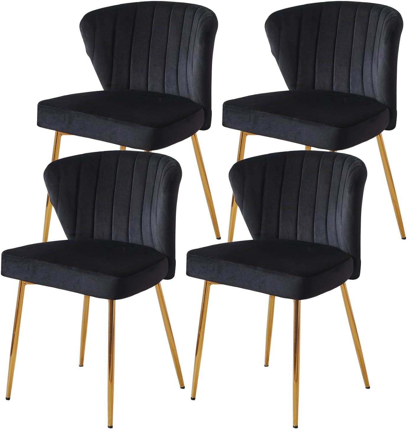 Black Velvet Dining Chairs Set of 4, Modern Dining Chairs with Golden Metal Legs, Tufted Upholstered Dining Chairs for Dining Room/Kitchen/Vanity