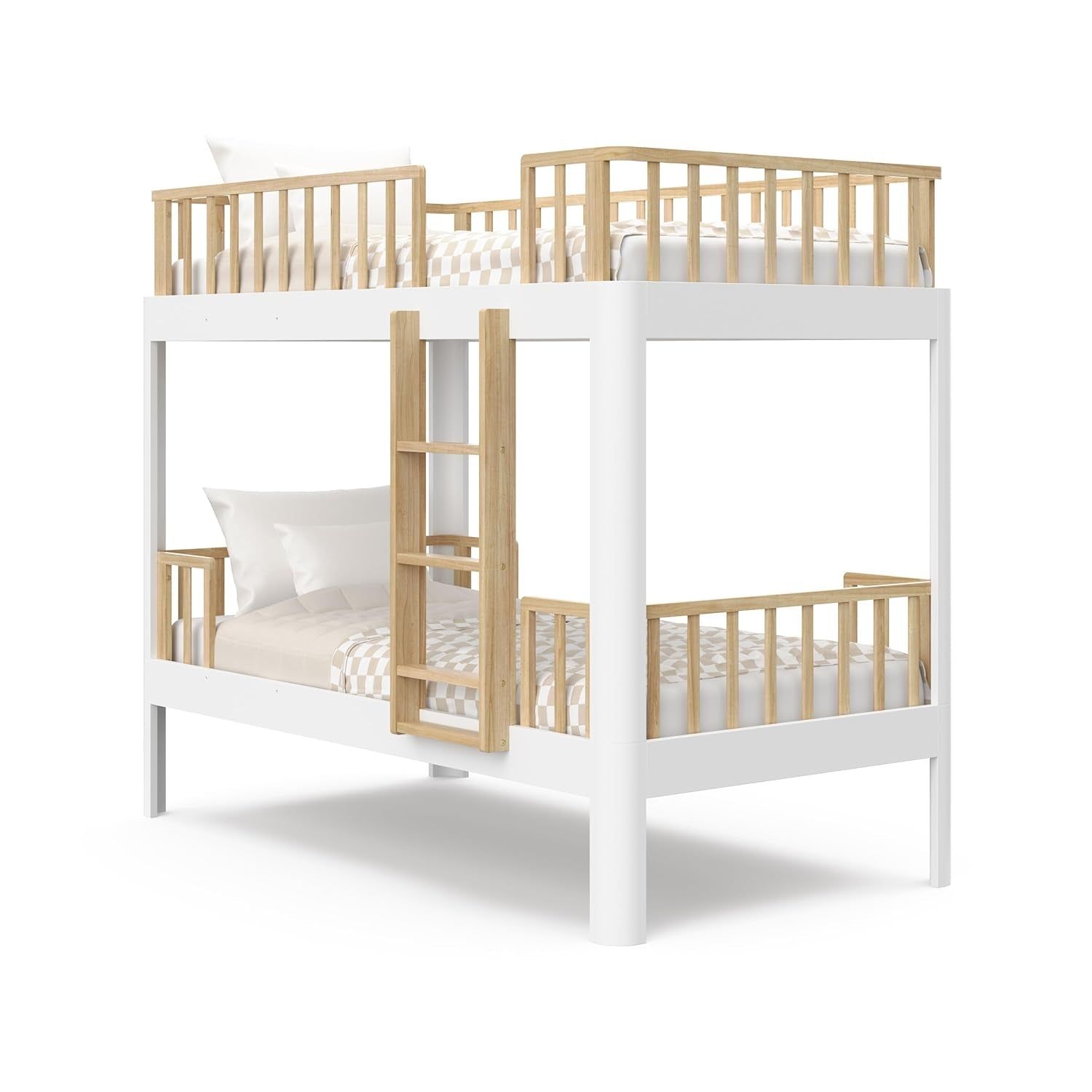 Next Santos Twin-Over-Twin 5-In-1 Convertible Bunk Bed (White with Natural) – GREENGUARD Gold Certified, Converts to Loft Bed and Twin Beds, Modern Style for Kids Room