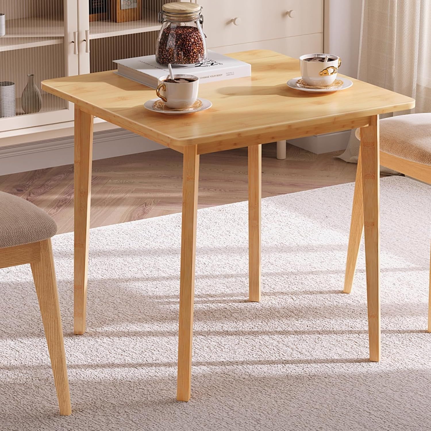 Bamboo Dining Table, Square Dining Table for 2, 27.6&quot; Kitchen Table for Small Space, Writing Table, Easy to Assemble, for Dining Room, Living Room, Office, Kitchen, Apartment, Natural YL70CZ01