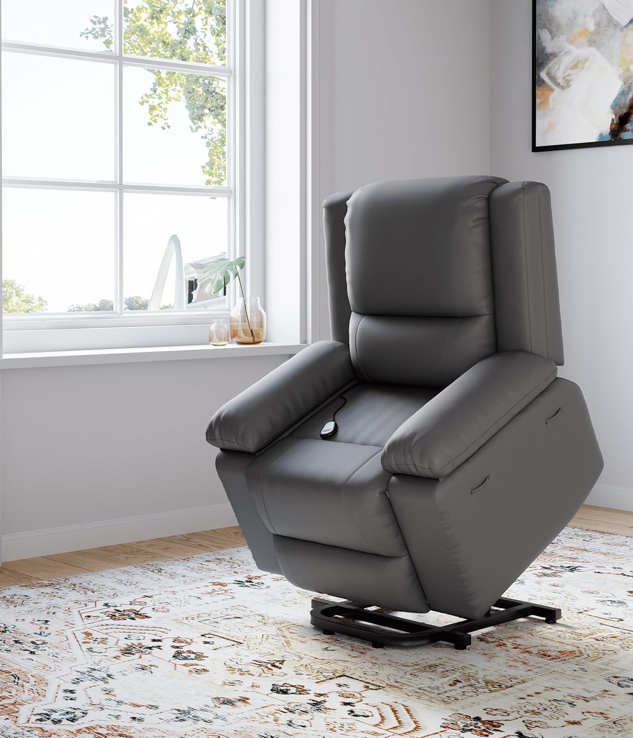 Oversized Power Lift Recliner Massage Heat Elderly Gray