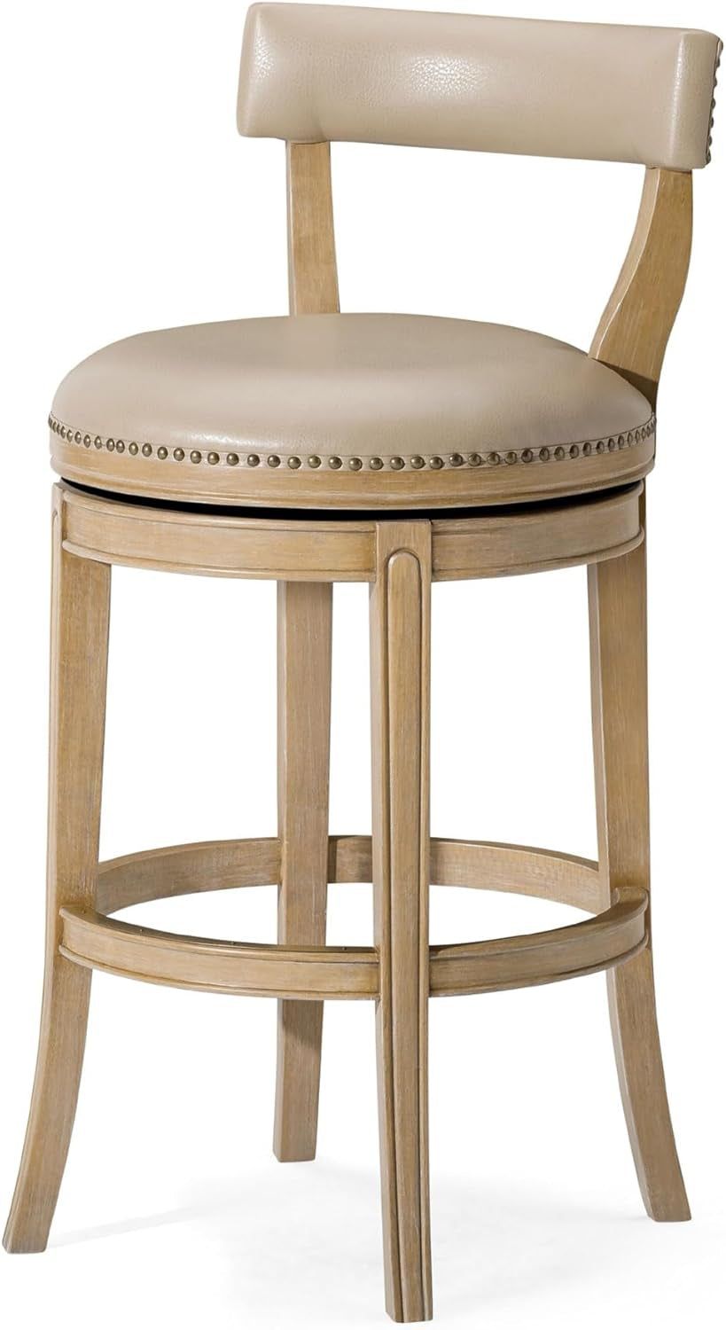 Alexander 31 Inch Tall Bar Height Rotating Low Back Barstool in Weathered Oak Finish with Avanti Bone Vegan Leather Seat