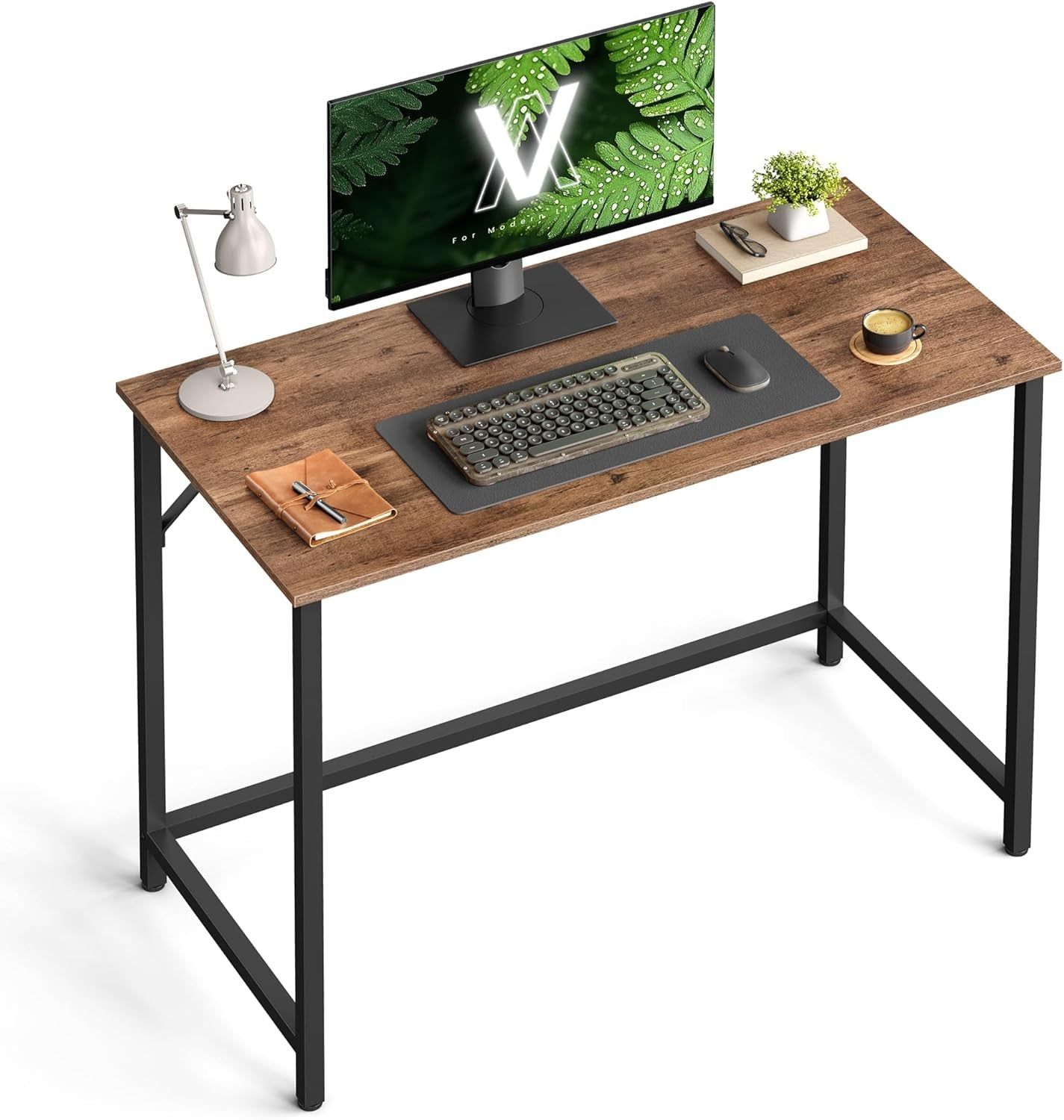 Computer Desk, Gaming Desk, Home Office Desk, for Small Spaces, 19.7 X 39.4 X 29.5 Inches, Industrial Style, Metal Frame, Hazelnut Brown and Black ULWD041B03V1