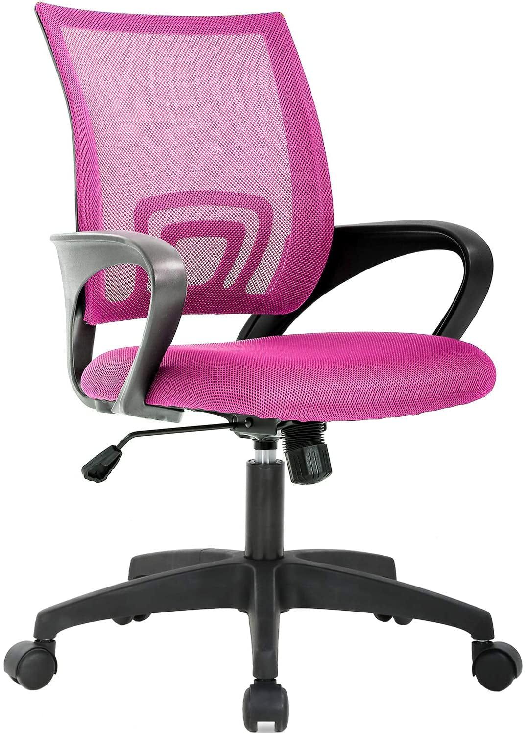 Ergonomic Office Chair Desk Chair Mesh Computer Chair with Lumbar Support Executive Rolling Swivel Adjustable Home Mid Back Task Chair for Women Adults, Pink