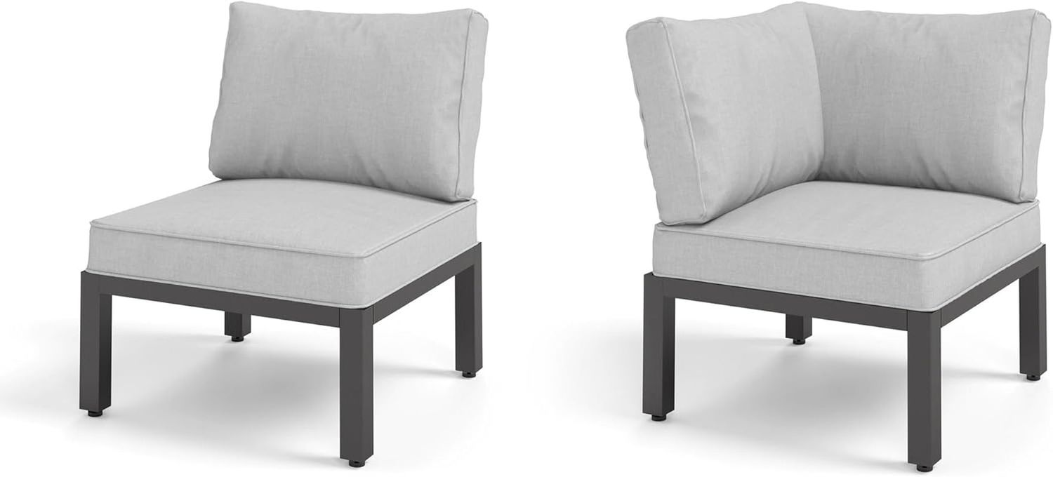 Outdoor Patio Furniture Set, Metal Sectional Sofa Set Patio Conversation Set with Cushions-2 X Single Sofa