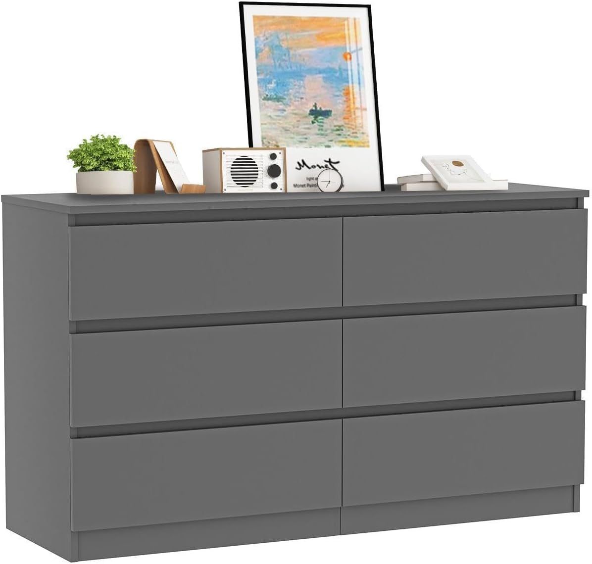 Grey Dresser for Bedroom,6 Drawer Dresser,Chest of Drawers,Modern Wood Dresser,Dresser Bedroom Furniture,Tv Dresser for Closet,Kid&#39;S Room,Nursery