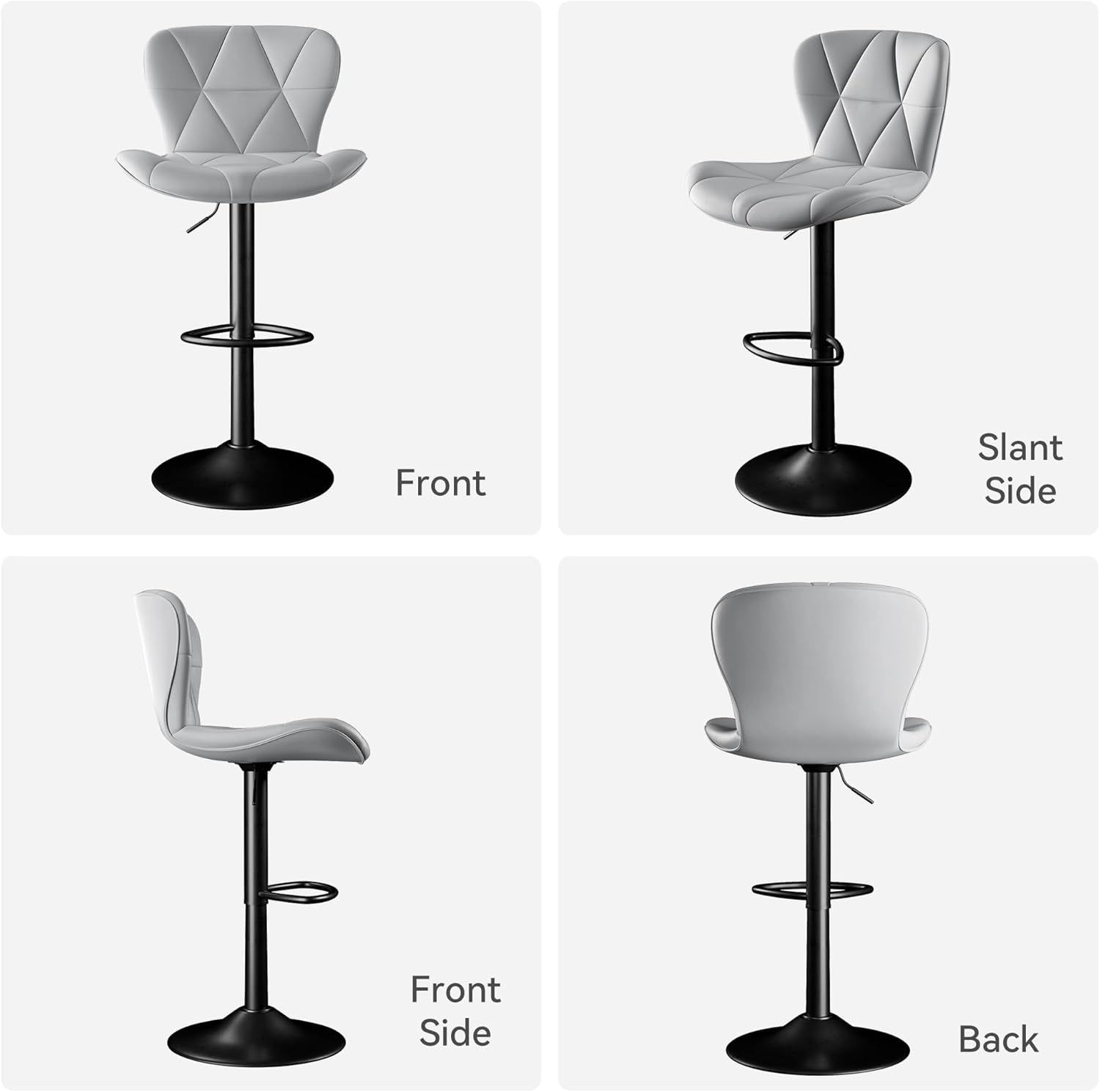 Bar Stools Set of 2,Counter Height Barstools with Backs Faux Leather Kitchen Island Bar Chair, Light Grey