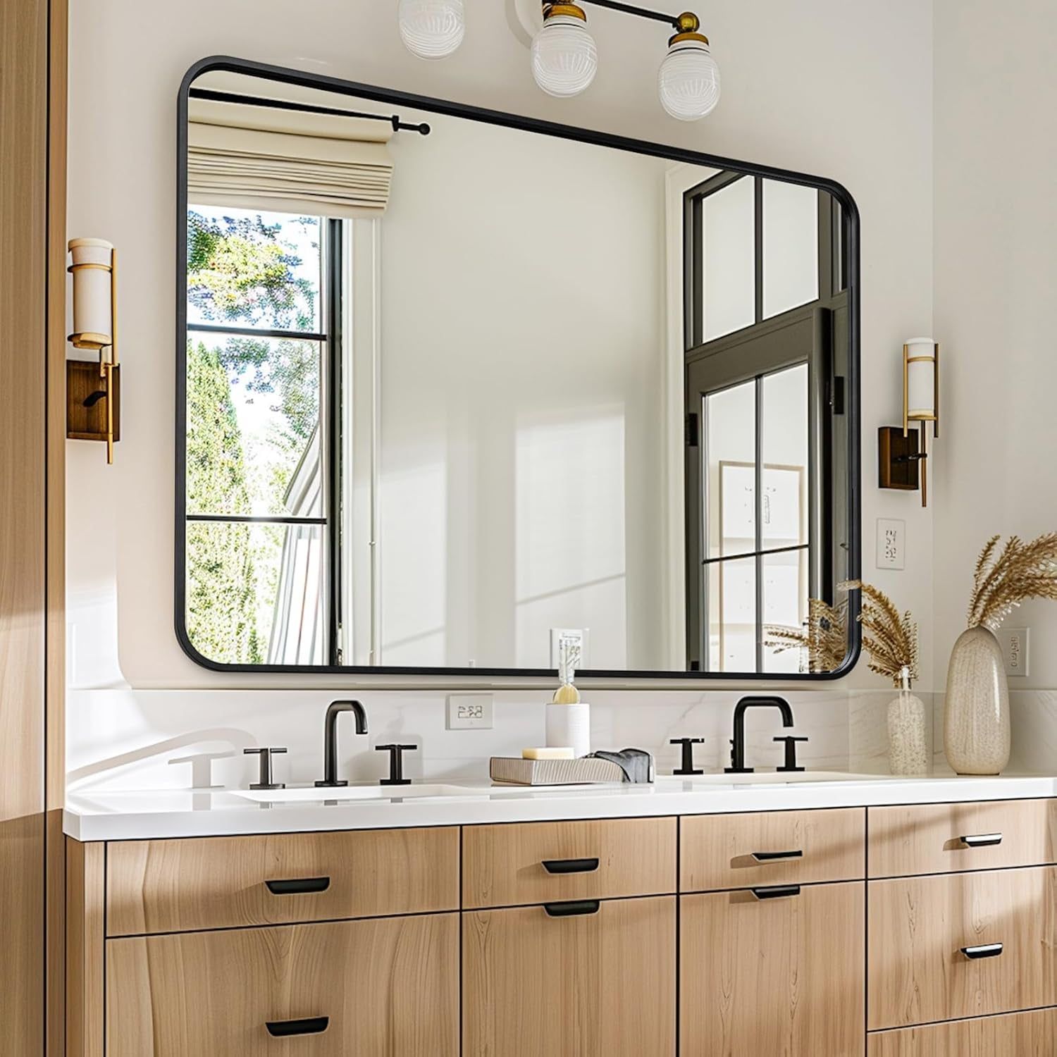 Black Bathroom Mirror for over Sink 30 X 40 Inch, Metal Frame Rectangle Vanity Mirror, Modern Farmhouse, Wall Mounted