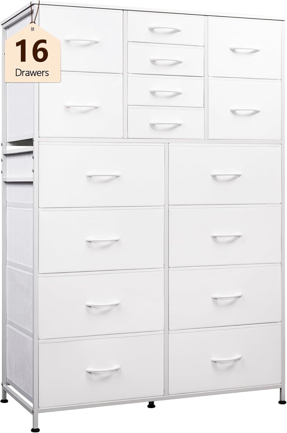 Tall Dresser for Bedroom, Fabric Dresser Storage Tower with 16 Drawers, Chest of Drawers Organizer Unit, Storage Cabinet, Hallway, Closets, Steel Frame, White