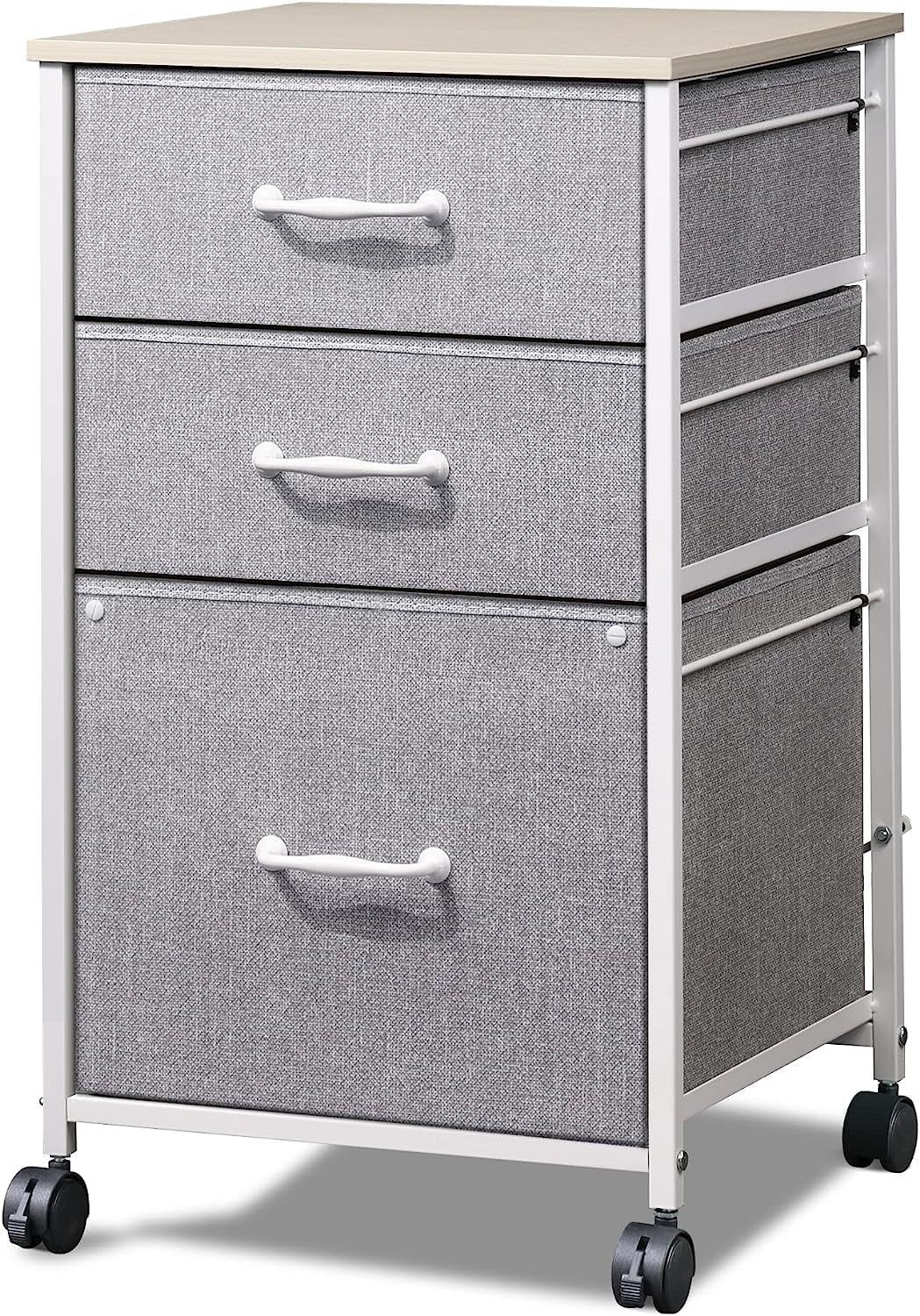 Mobile File Cabinet, Rolling Printer Stand with 3 Drawers, Fabric Vertical Filing Cabinet Fits A4 or Letter Size for Home Office, Light Grey