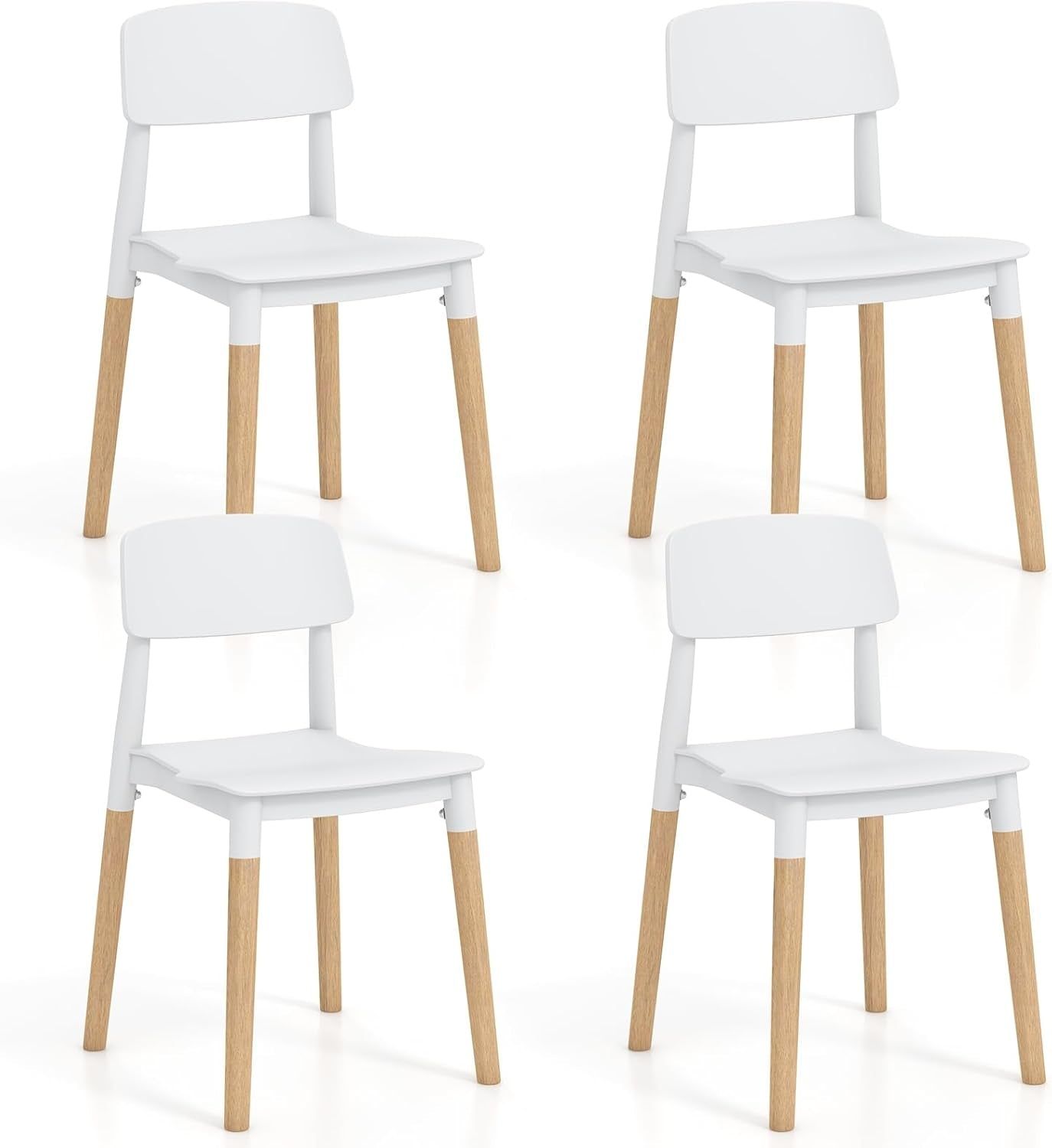 Wooden Dining Chairs Set of 4, Modern Dining Side Chairs Set W/Ergonomic Backrest, Wide Seat &amp; Sturdy Wooden Legs, Armless Kitchen Chairs for Dining Room Living Room Restaurant Cafe (White)