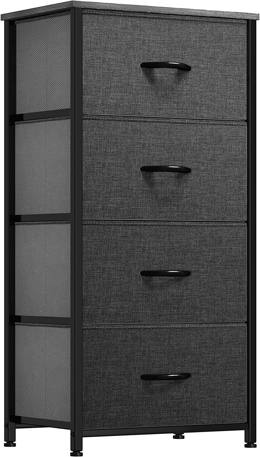 Dresser with 4 Drawers - Fabric Storage Tower, Organizer Unit for Bedroom, Living Room, Hallway, Closets - Sturdy Steel Frame, Wooden Top &amp; Easy Pull Fabric Bins