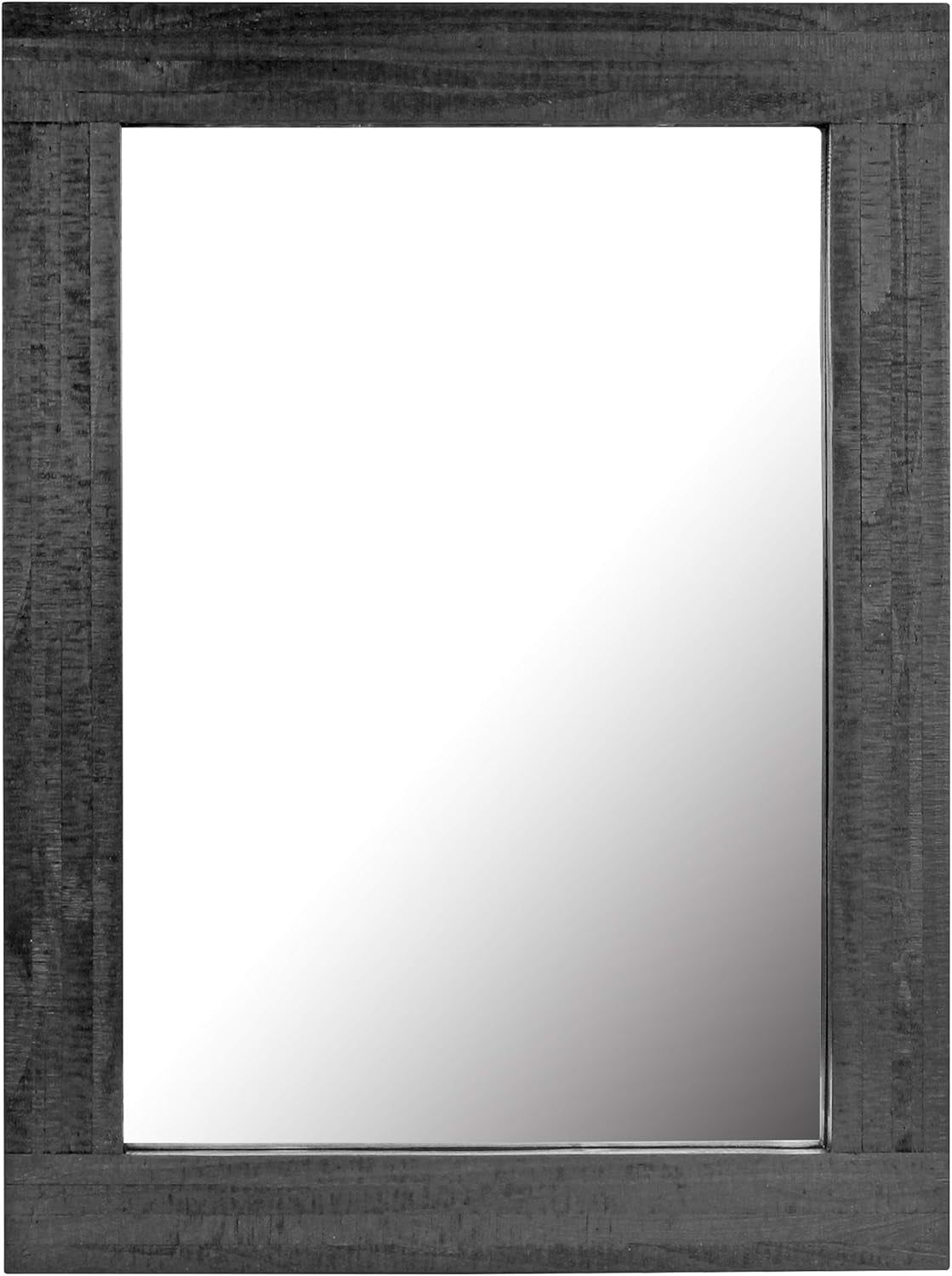 24&quot; X 18&quot; Rectangle Black Wood Frame Wall Mirror with Attached Hanging Brackets, Decorative Country Rustic Decor for the Living Room, Bedroom, Bathroom, Hallway, and Entryway