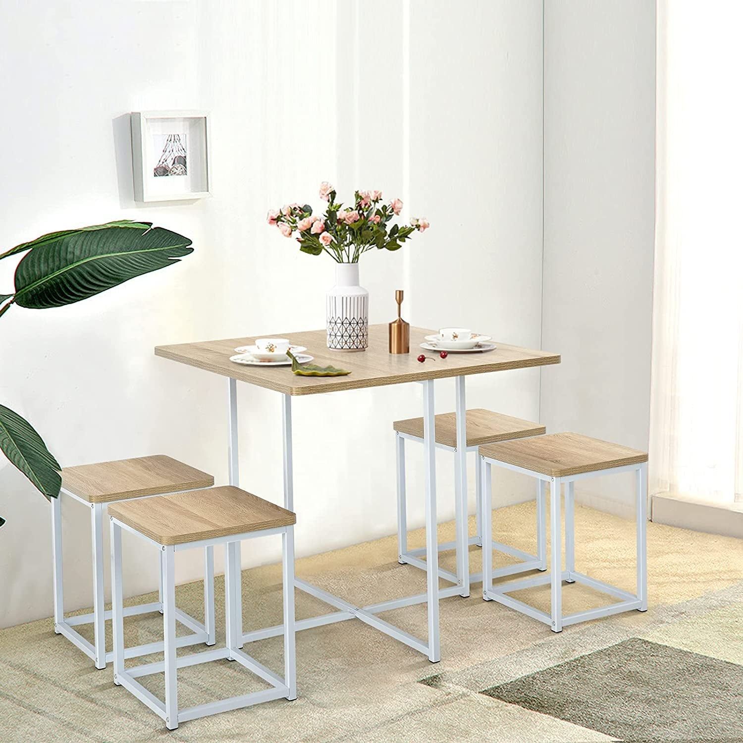 5-Piece Compact Kitchen Table and Chairs Set, Beige/White