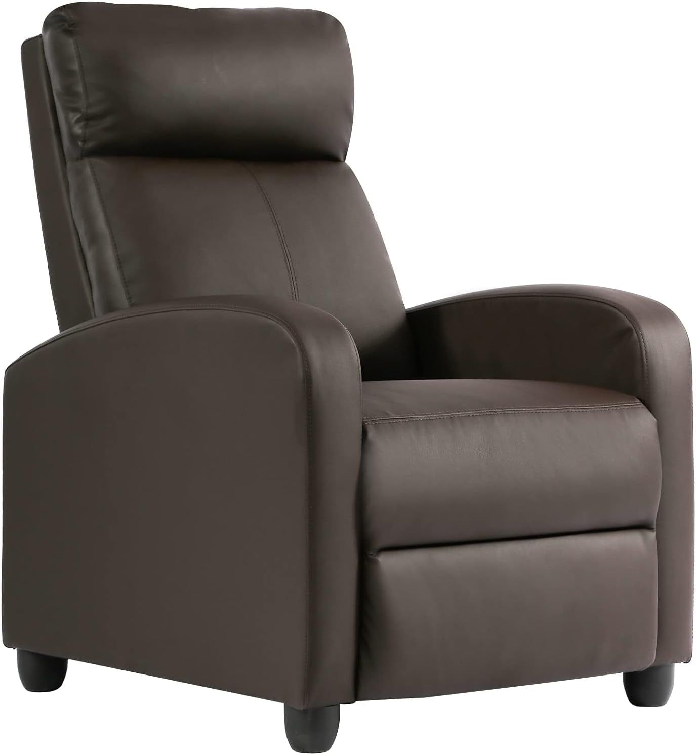 Recliner Chair Single Reclining Sofa Leather Chair Home Theater Seating Living Room Lounge Chaise with Padded Seat Backrest (Brown)