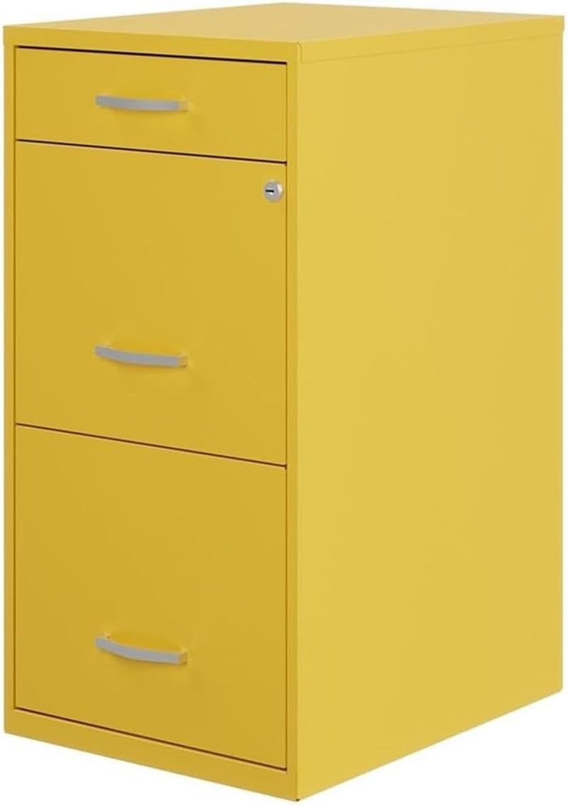 Hirsh Space Solutions 18&quot; Deep Modern Metal Organizer File Cabinet with Cam Lock, 3-Drawer, Letter-Size, for Small Home/Home Office in Yellow