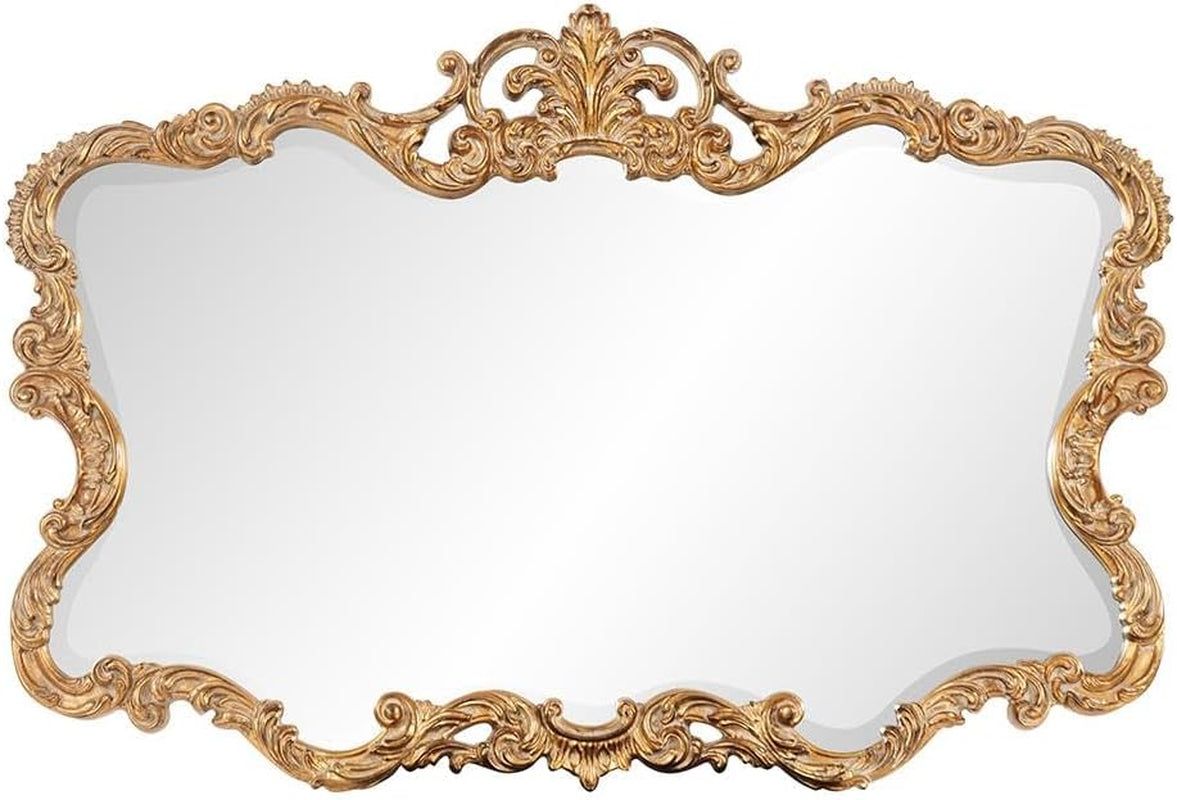 Antiqued Talida Mirror, Gold Ornate Mirror for Wall Focal Point, Rectangular Vanity Bedroom Wall Mounted Mirror,Resin Frame, Gold Leaf, 27 Inch X 38 Inch X 1 Inch