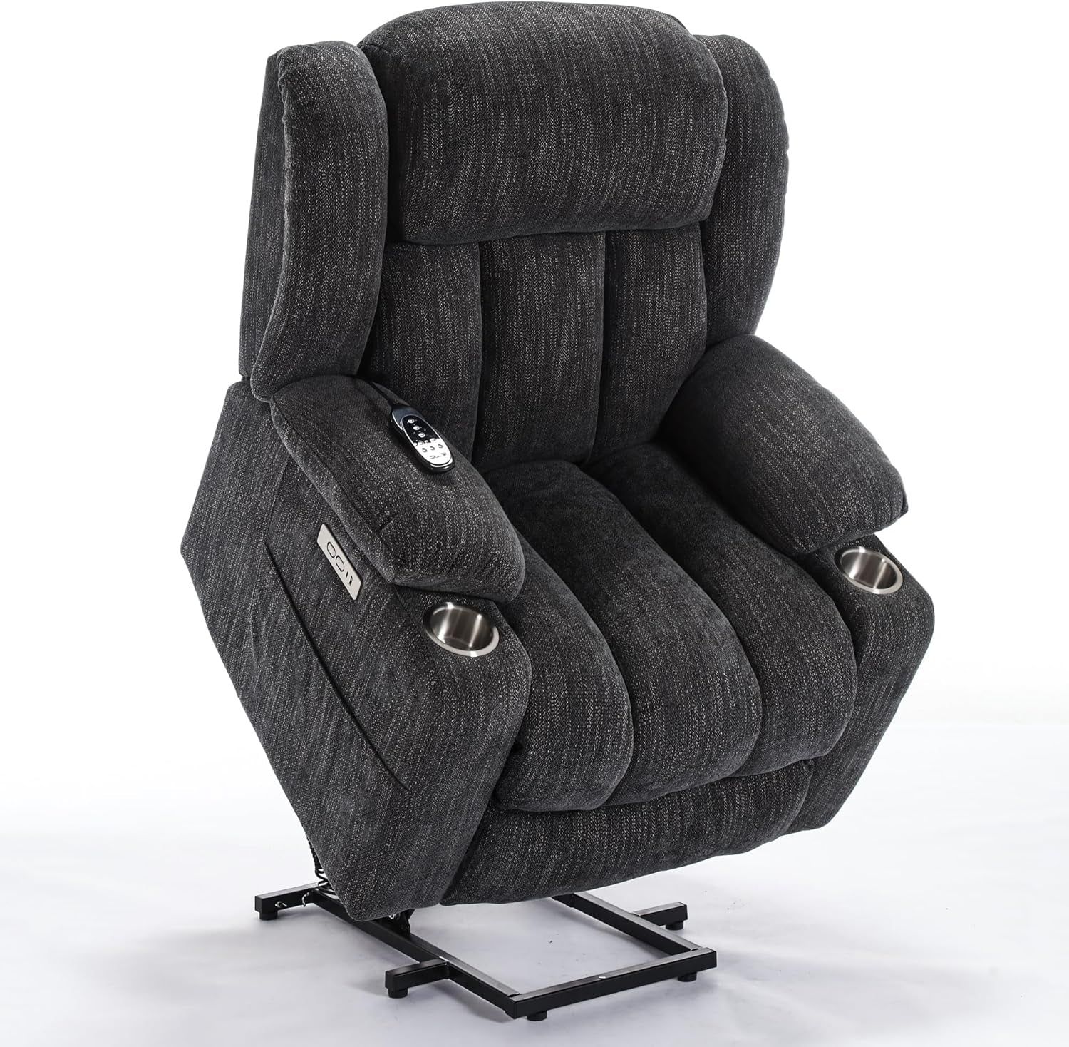 2024 Power Lift Recliner Chair with Full-Body Massage and Heat for Elderly, Hand Remote Control, Upgraded Powerful Motor, Extended Footrest, USB Ports, Stainless Steel Cup Holders, Chenille Grey