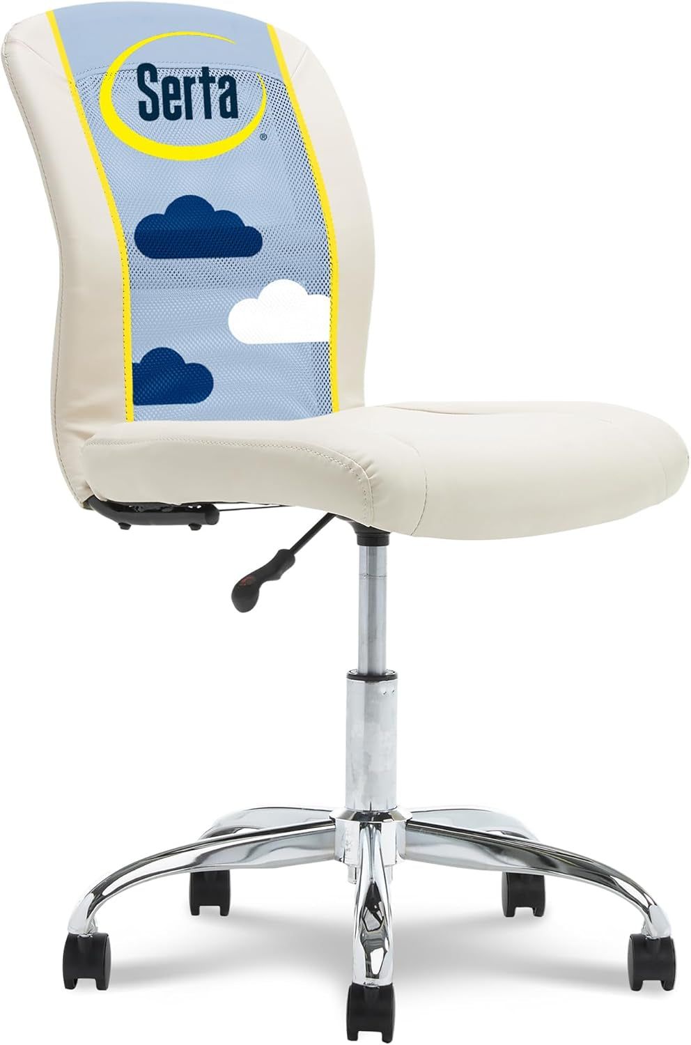 Essential Armless Deskchair, Small Task Chair with Wheels, Breathable Mesh Back, quality Foam Cushion Seat for Comfort, Functional, Lightweight and Versatile, Cream White