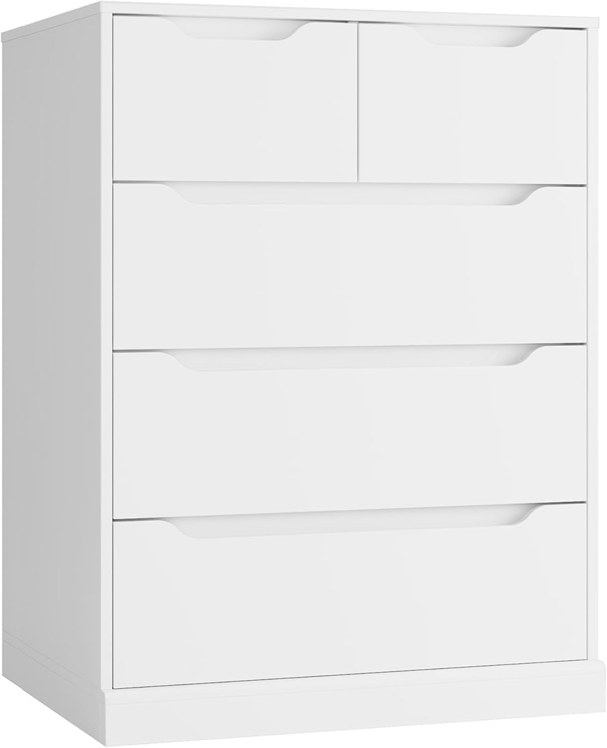 Modern 5 Drawer Dresser for Bedroom, Chest of Drawers with Storage, Wood Storage Chest Organizers with Cut-Out Handles, Accent Storage Cabinet for Living Room, Entryway, Hallway, White