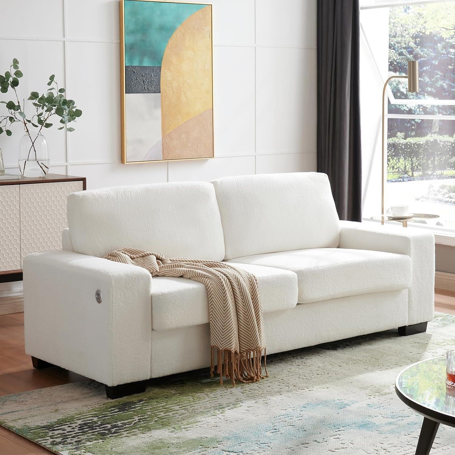 79&quot; Loveseat Sofa for Living Room, Modern Comfy Couch with Charging Ports and Solid Wood Legs, Small Couch Sofa for Small Space,Apartment,Bedroom,Livingroom,White