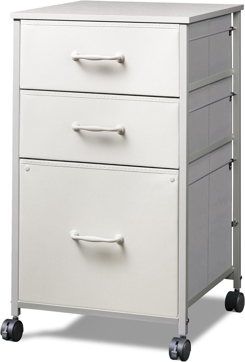 Mobile File Cabinet, Rolling Printer Stand with 3 Drawers, Fabric Vertical Filing Cabinet Fits A4 or Letter Size for Home Office, White