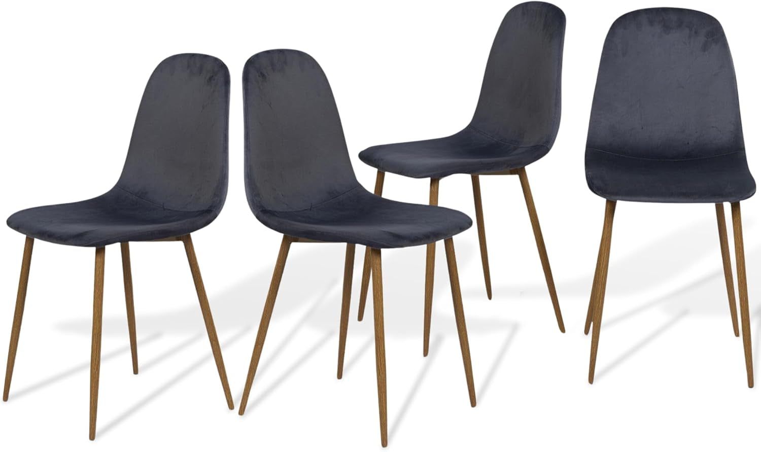 Mid-Century Modern Upholstered Dining Chairs Set of 4, Kitchen Chairs with Metal Legs for Dining Room, Velvet Seat Side Chair for Living Room, Grey