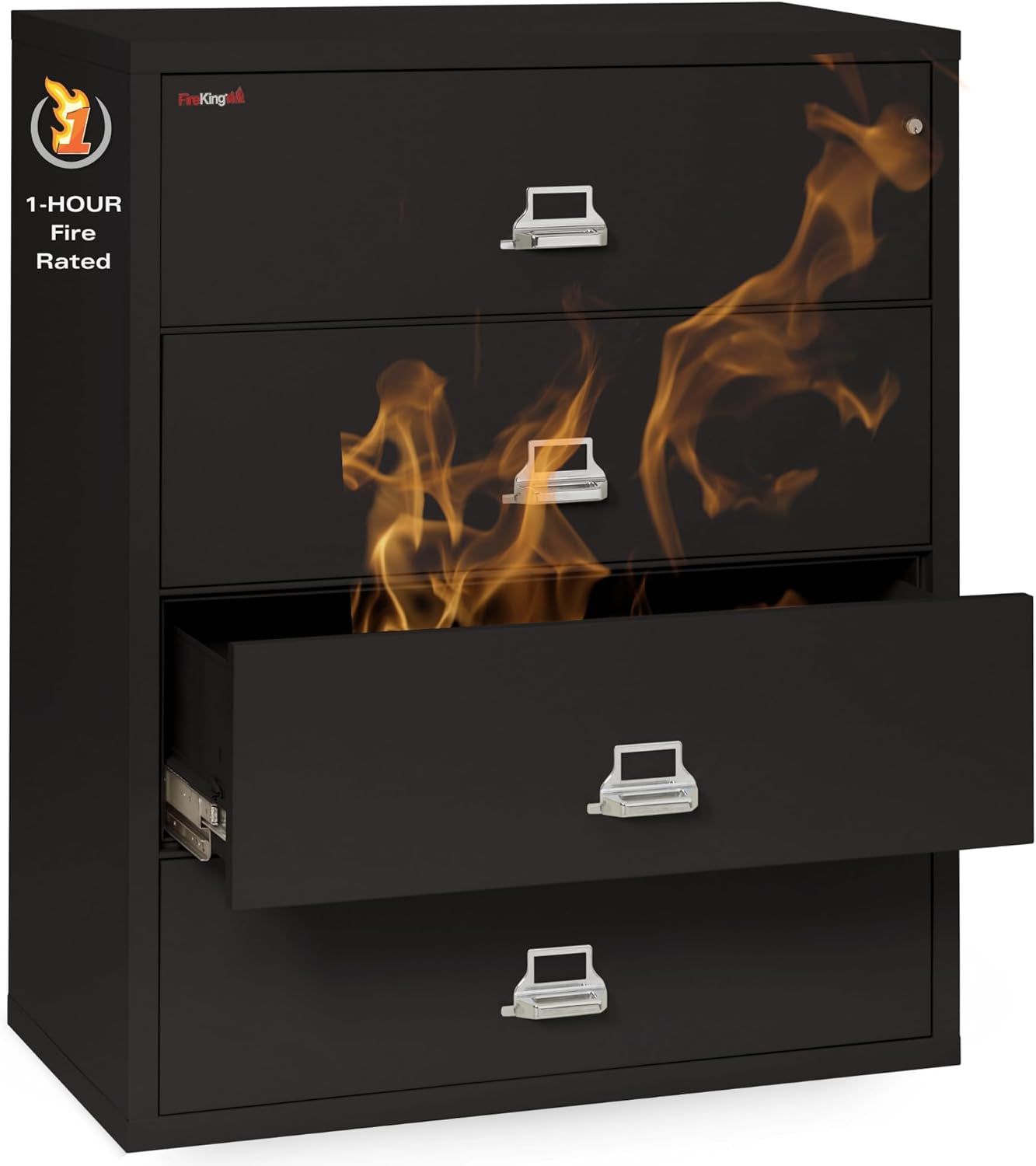 Lateral 4 Drawer Legal and Letter Fire Safe File Cabinet with Key Lock, 1 Hour Fire Rated, UL Rated &amp; Water Resistant Home Safe, Filing Cabinet, Made in the USA, Black