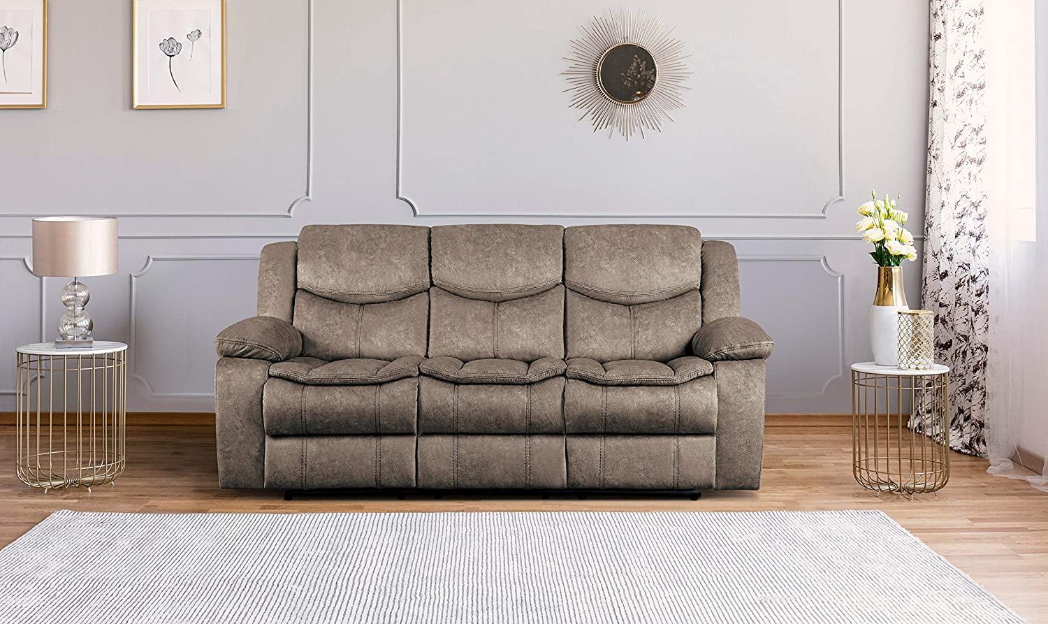 Bay Manual Double Reclining Sofa, Brown