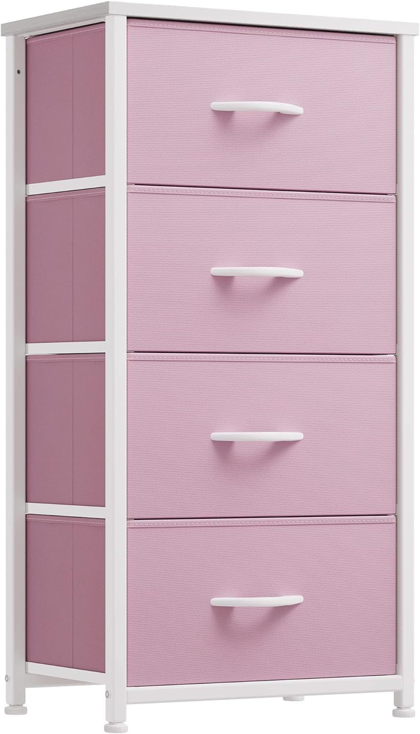Storage Drawer with 4 Drawers - Fabric Dressers for Kids, Dresser for Bedroom, Living Room, Closets - Sturdy Steel Frame, Wooden Top &amp; Easy Pull Fabric Bins