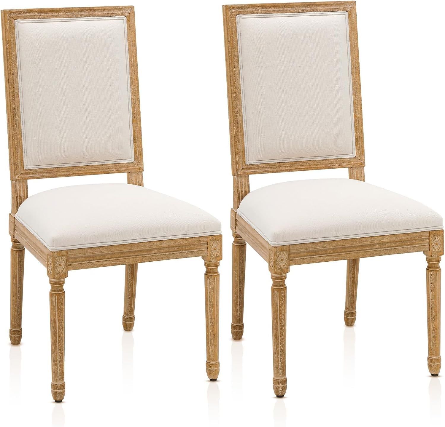 French Country Dining Chairs Set of 2, Upholstered Dining Room Chairs with Back Farmhouse Kitchen Chairs for Living Room, Kitchen, Restaurant (Beige-Square)