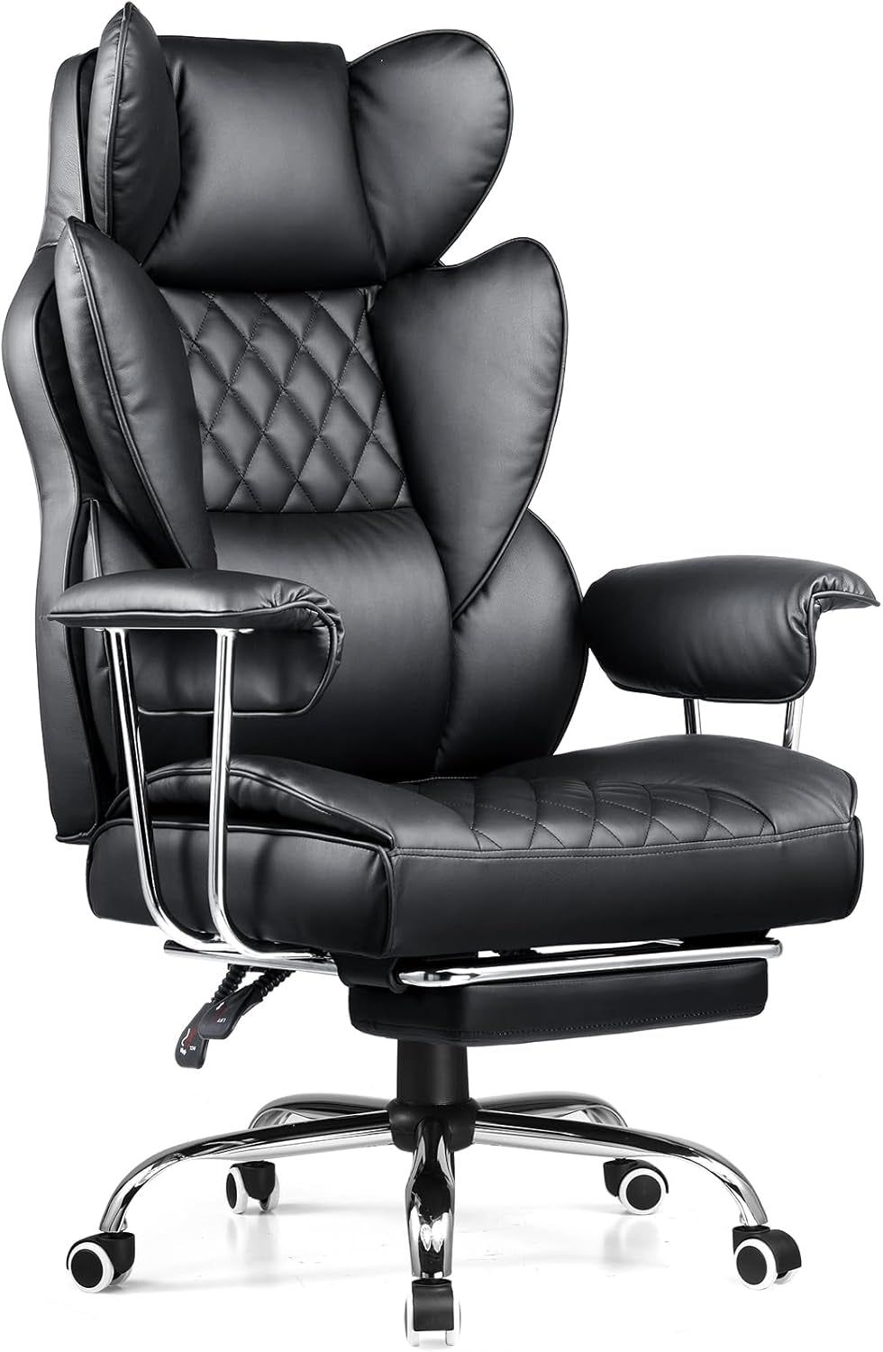 Big and Tall Gaming Chair with Pocket Spring Lumbar Support, Ergonomic Office Chair with Footrest, Executive Desk Chair with Outward Fixed Soft Armrests, Computer Chair with High Back, Black