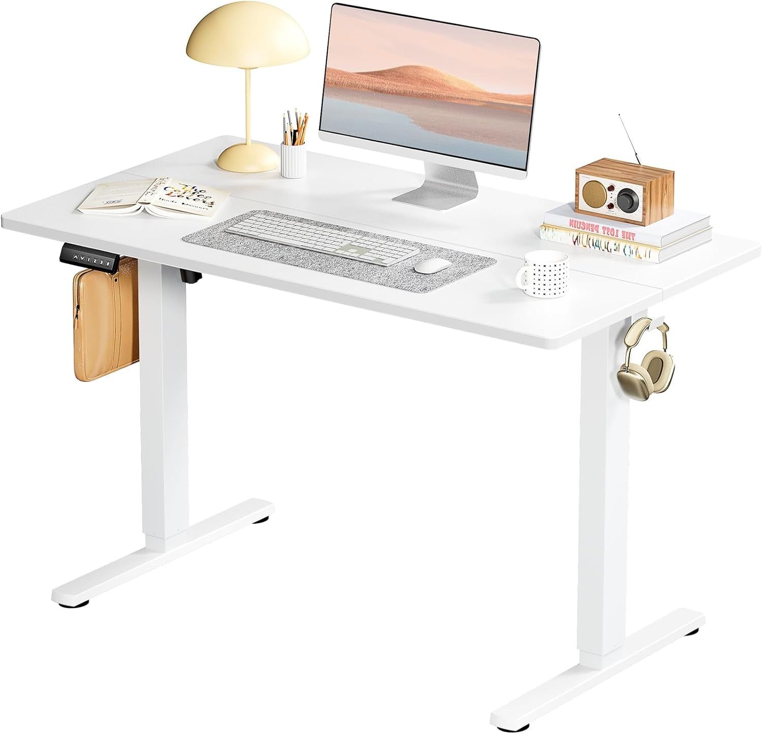 Standing Desk, Adjustable Height Electric Sit Stand up down Computer Table, 40X24 Inch Ergonomic Rising Modern Lift Motorized Gaming Desktop Workstation for Work Home Office, White