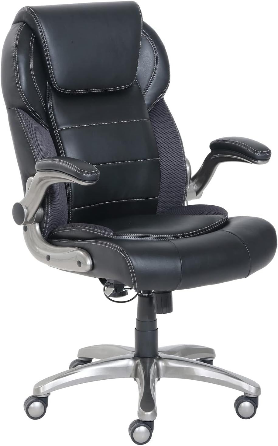 Ergonomic Office Chair, High-Back Bonded Leather with Flip-Up Arms and Lumbar Support, Black, 29.5&quot;D X 27.5&quot;W X 44.75&quot;H