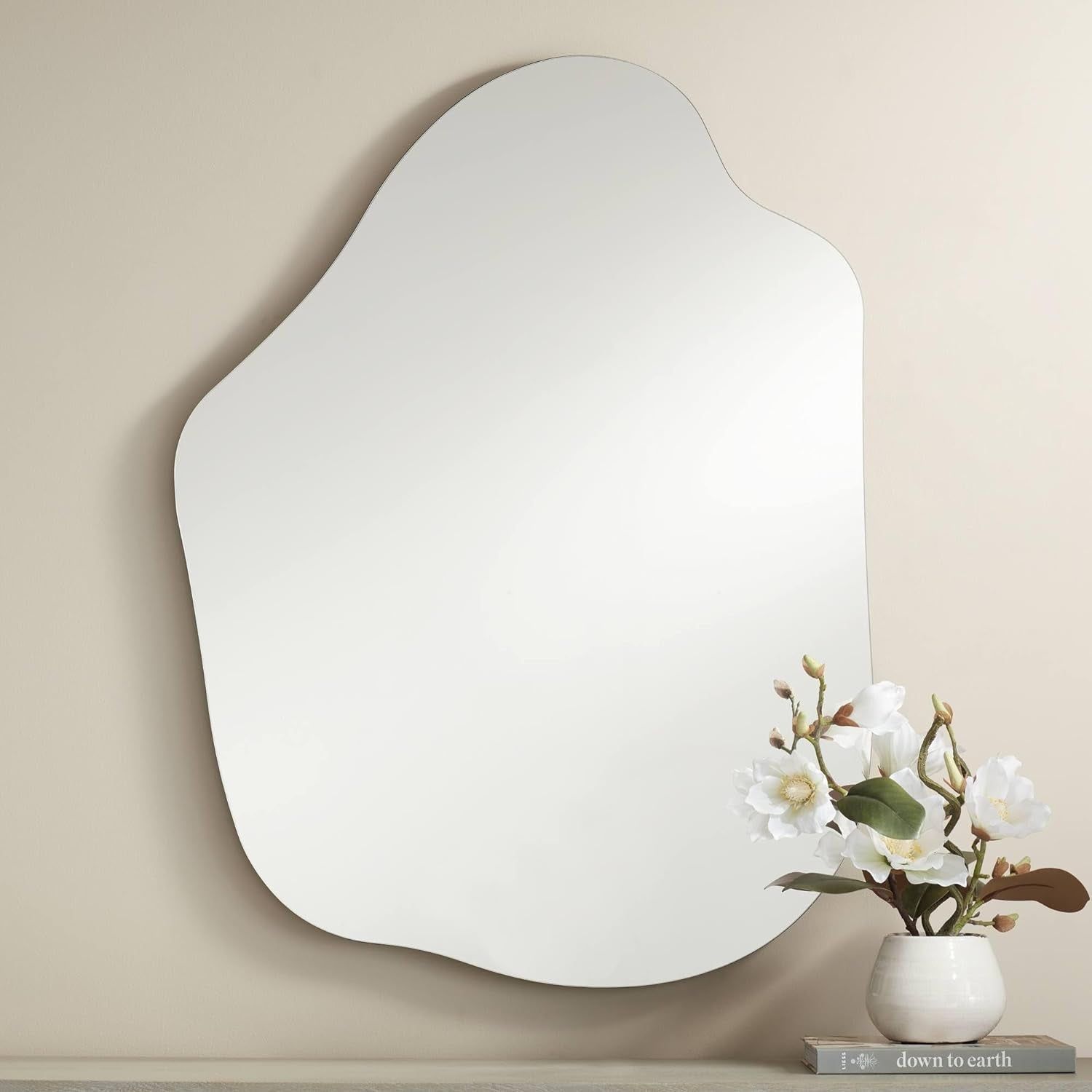 Modern Abstract Silver Frameless Wall Mirror for Bedroom, Living Room, Home, Office, or Entryway - 29 1/2 Wide
