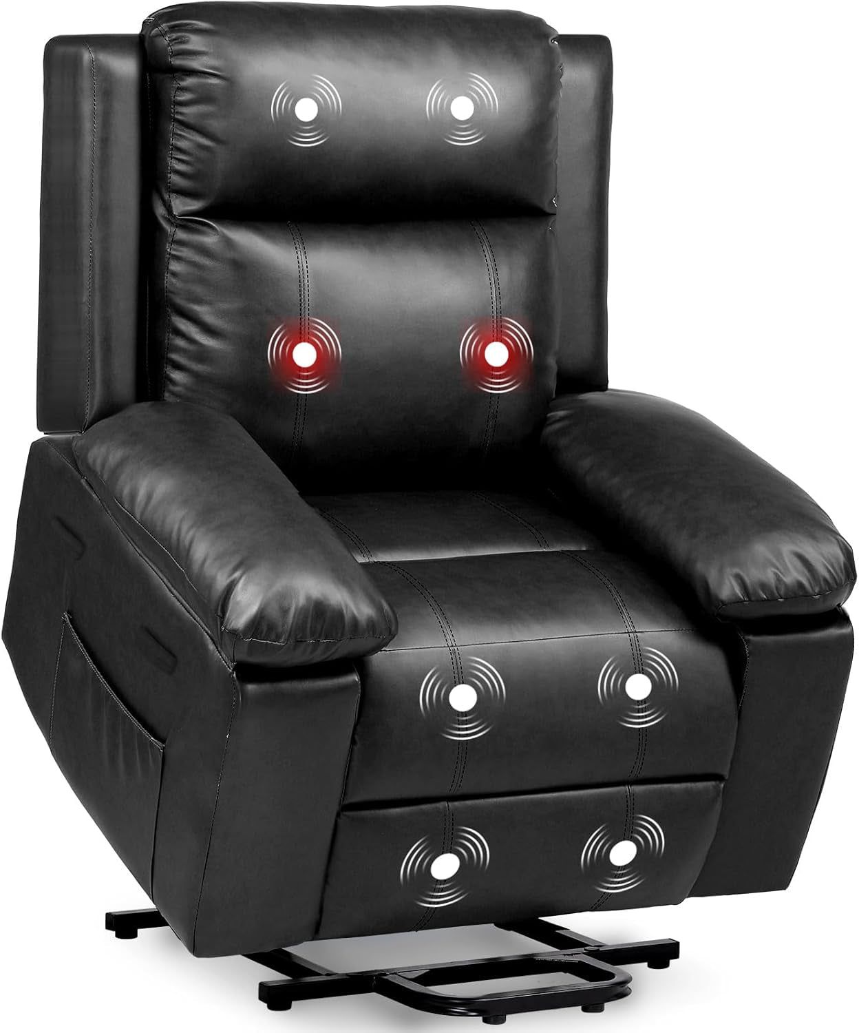 Lift Recliner Chairs for Elderly, Power Lift Chair with Heat and Massage, Leather Sofa Living Room Chair, Infinite Position, 2 Side Pockets (Black)