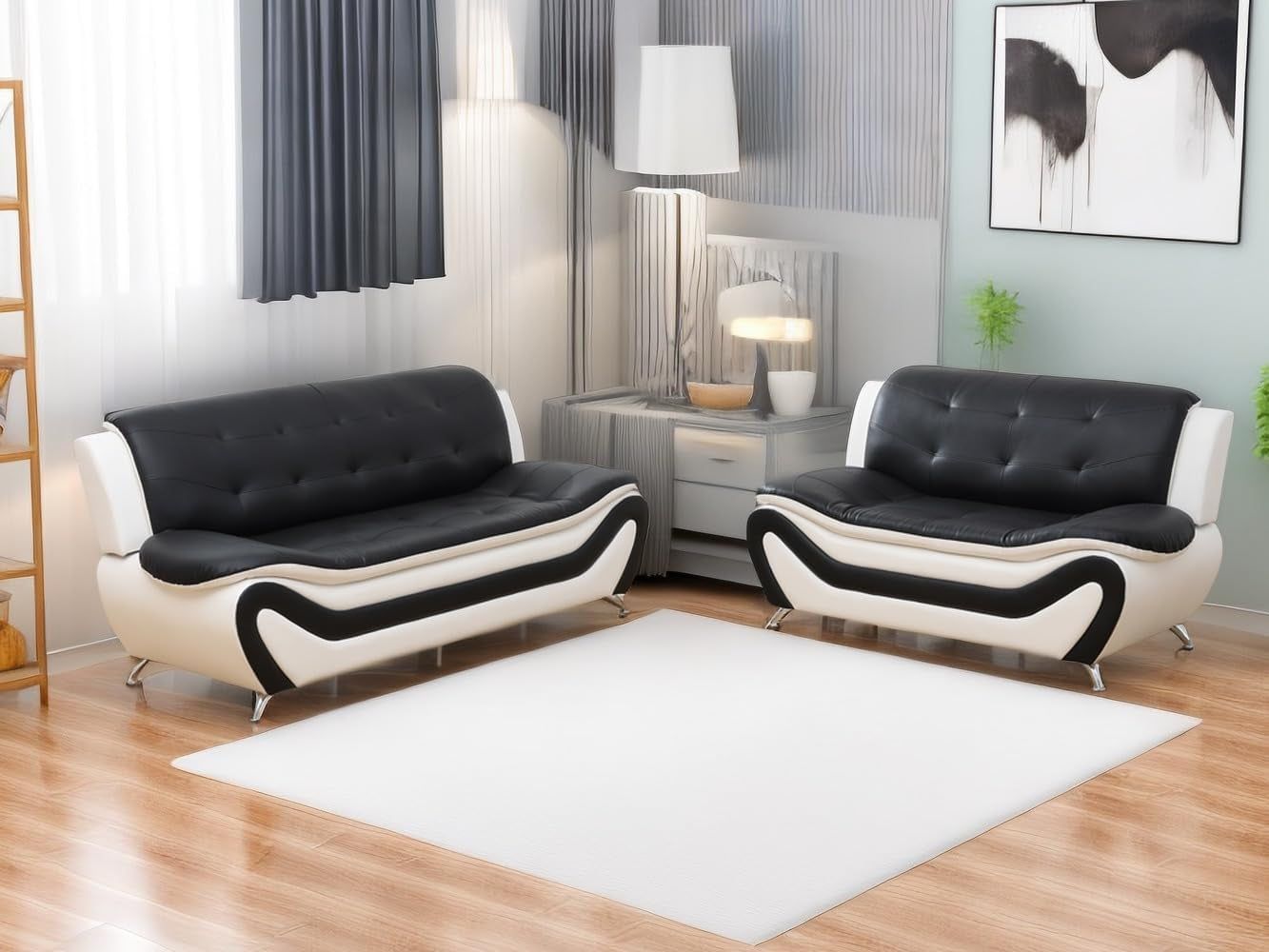 Living Room Sofa Set Leather Couch and Loveseat for Living Room, Living Room Couch Set, Sofa for Bedroom, Apartment, Living Room Furniture Sets (Black&amp;White, Sofa+Loveseat)
