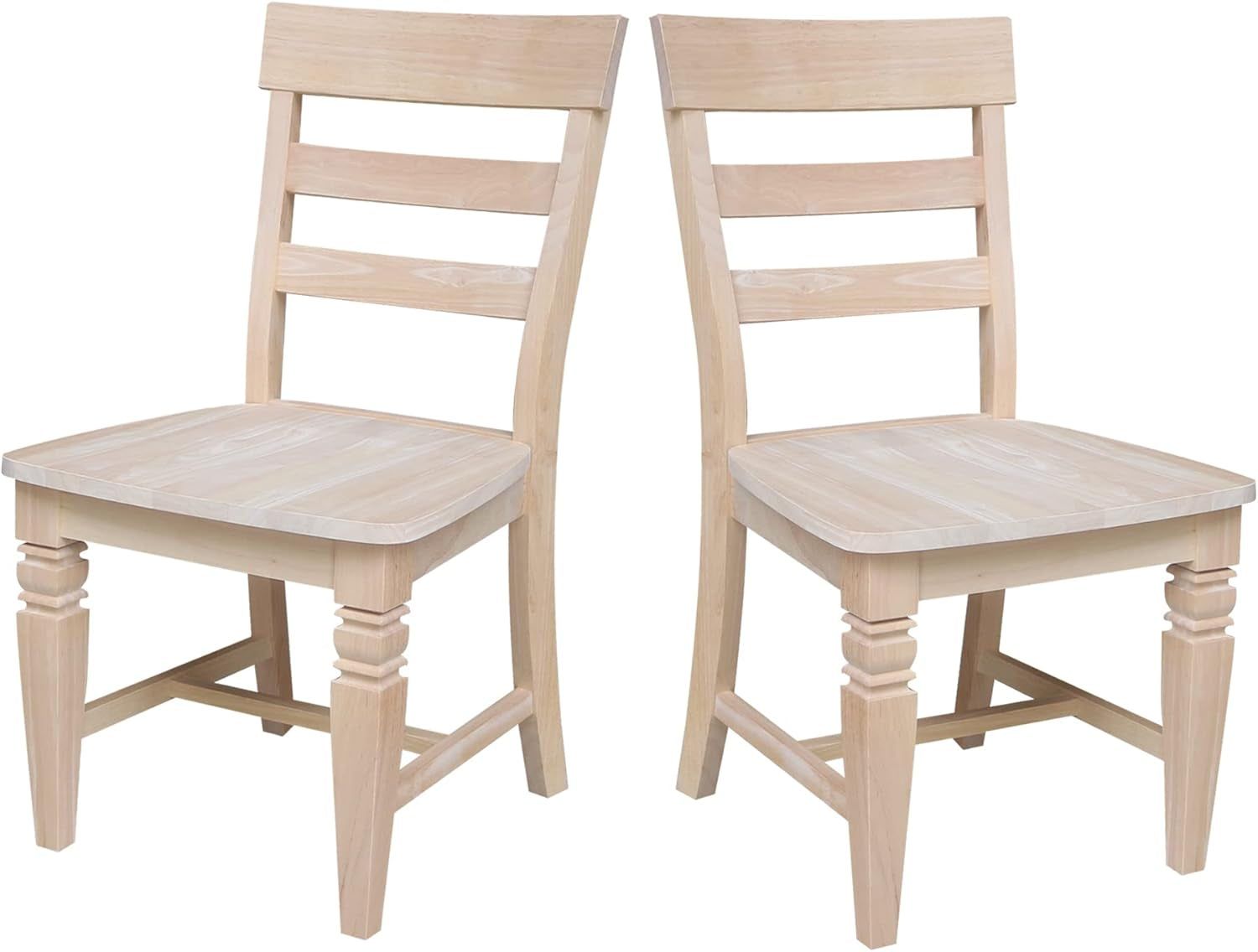 Set of Two Java Dining Chairs Seats 225Lbs Wt Capacity, Solid Real Wood, Sturdy Parawood, 19.7&quot;W X 22&quot;D X 36.6&quot;H, DIY, Paint/Stain Ready, Unfinished
