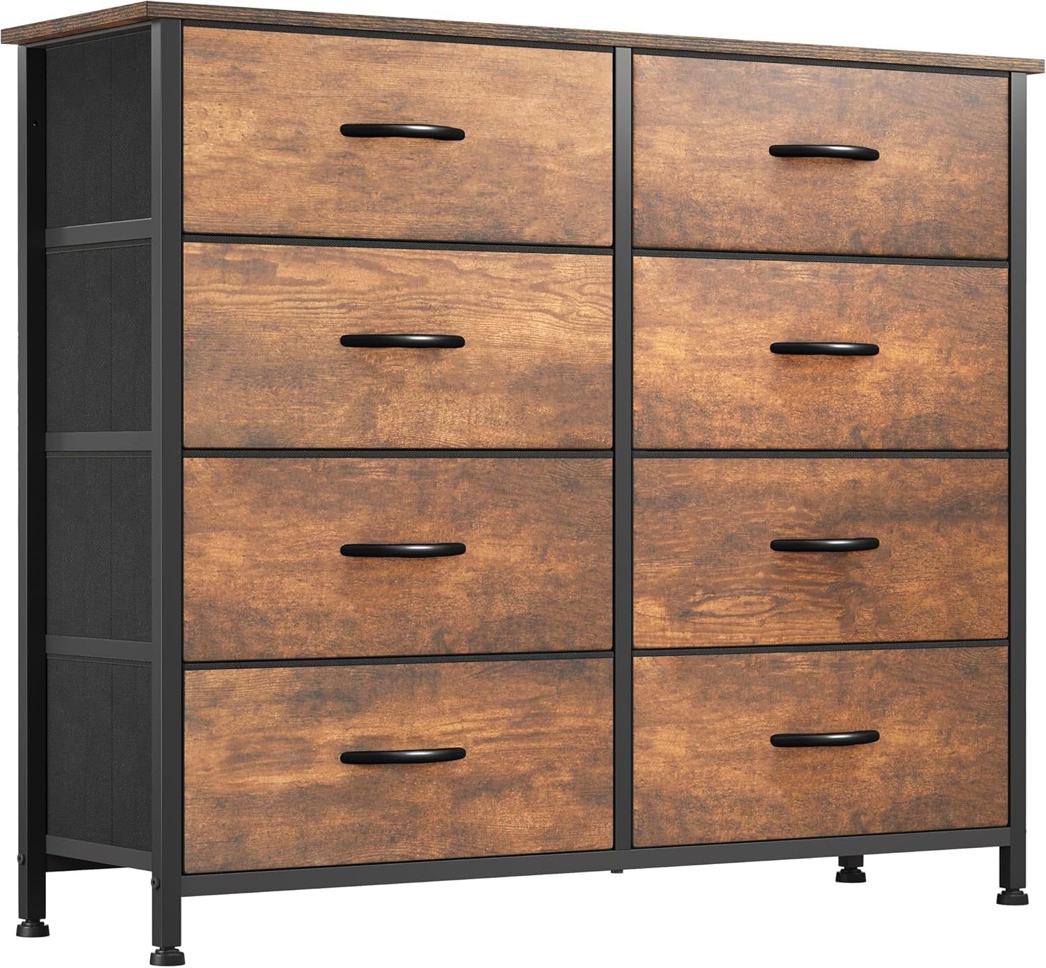 8 Drawers Fabric Dresser, Furniture Storage Tower Cabinet, Organizer for Bedroom, Living Room, Hallway, Closet, Sturdy Steel Frame, Wooden Top, Easy-To-Pull Fabric Bins