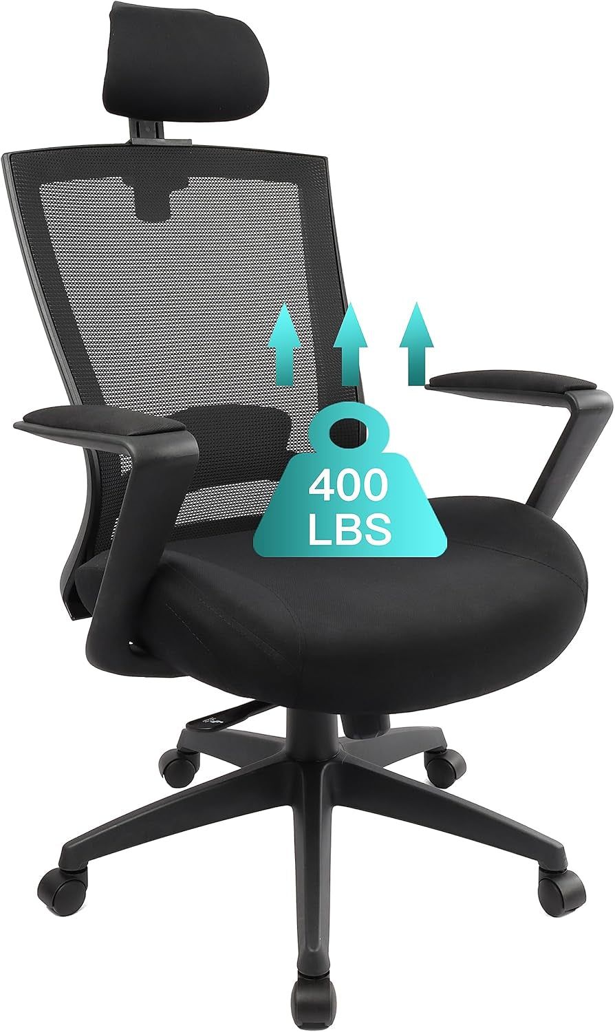 Ergonomic Office Chair for Big and Tall People, 400Lb Computer Desk Chair with Adjustable 2D Headrest, Lumbar Support &amp; Armrests, 5 Inch Thick Foam Cushion Seat, Mesh Rolling Chair for Work &amp; Gaming