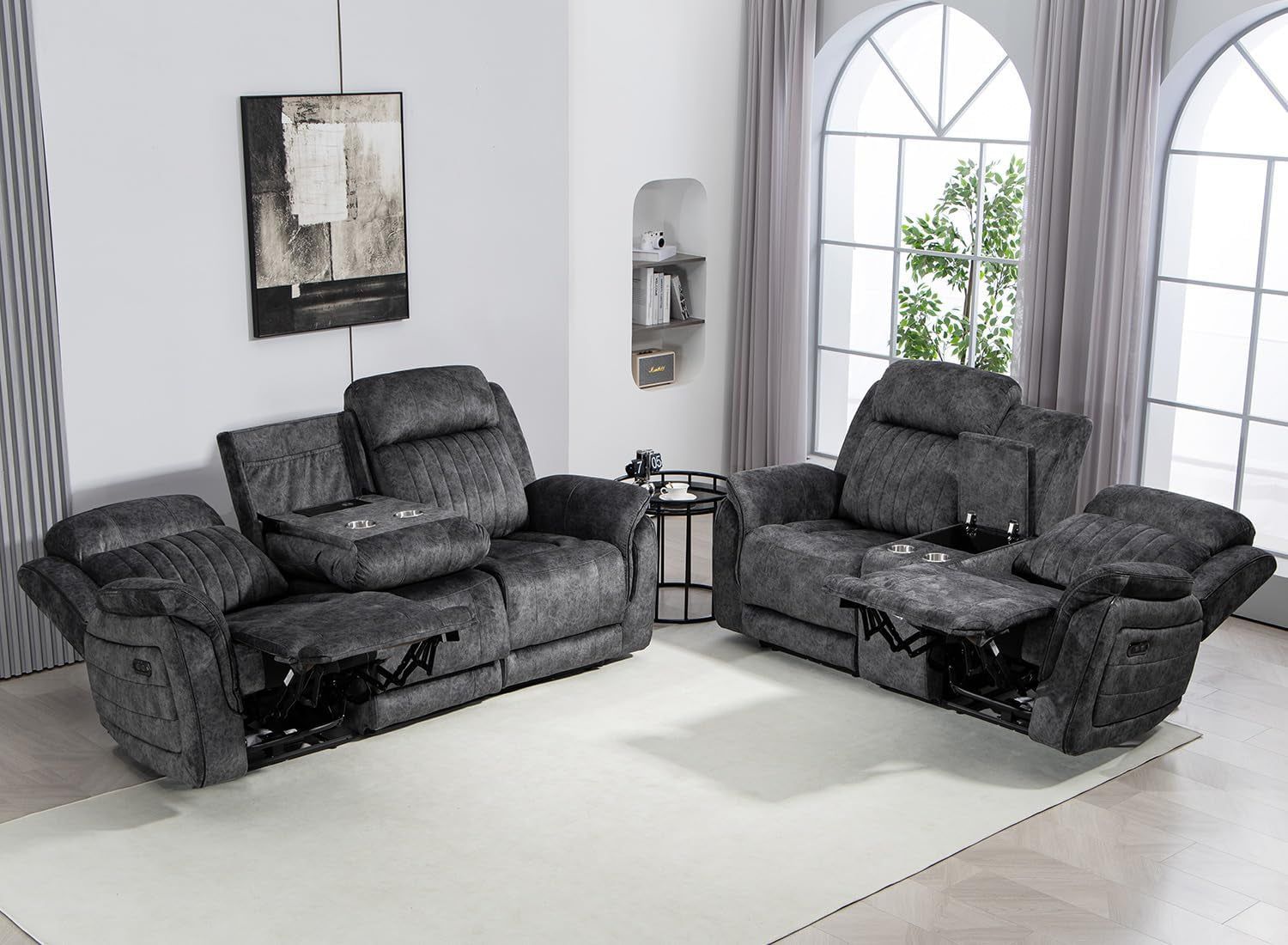Zero Gravity Reclining Sofa Set, Power Reclining Living Room Set with Adjustable Headrest, Power Reclining Sofa and Loveseat Set with USB Port/Console/Cup Holders for Living Room(Grey)