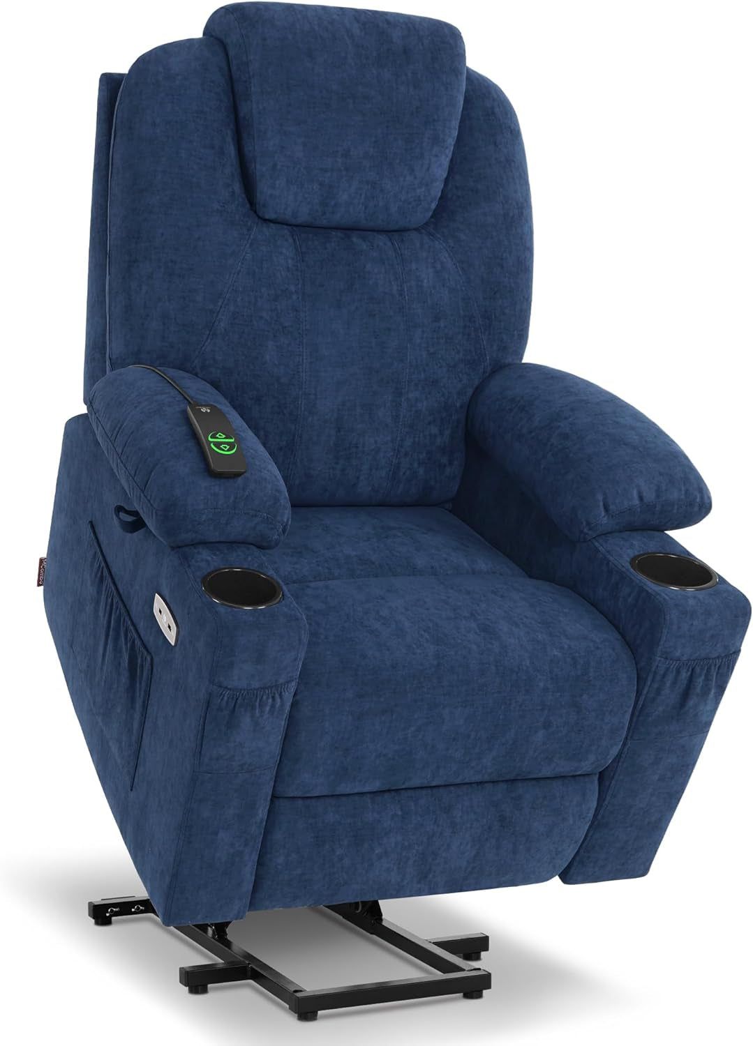 Large Power Lift Recliner Chair Sofa with Massage and Heat for Big and Tall Elderly People, 3 Positions, Cup Holders, and USB Ports, Extended Footrest, Fabric 7516(Large,Admiral)