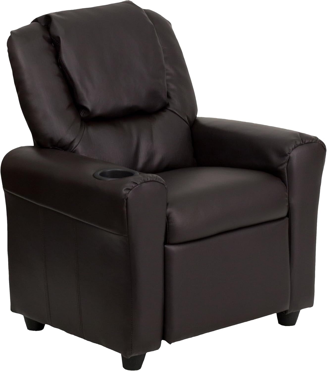 Vana Leathersoft Kids Recliner with Cup Holder, Headrest, and Safety Recline, Contemporary Reclining Chair for Kids, Supports up to 90 Lbs., Brown