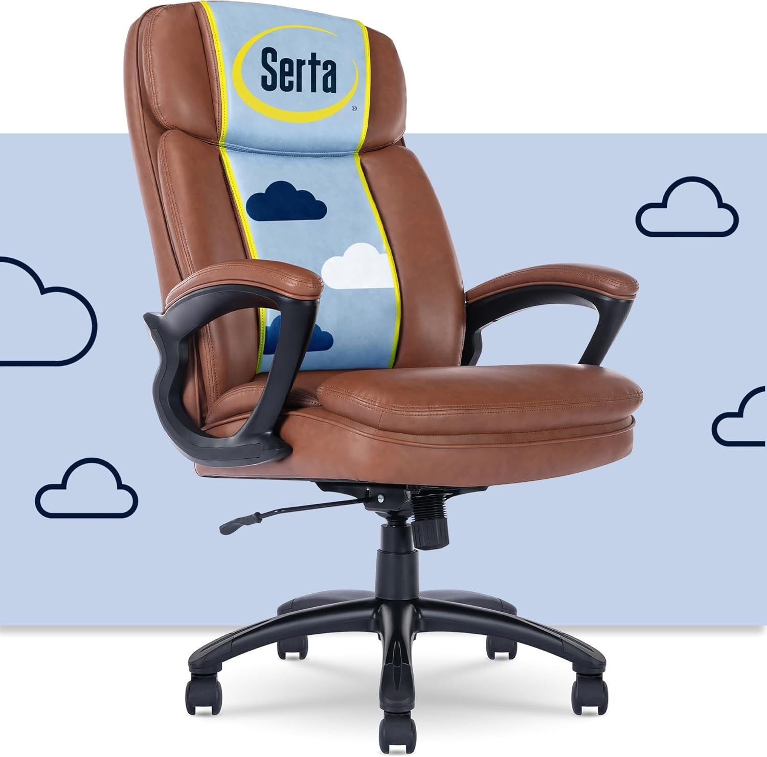 Fairbanks Big and Tall High Back Executive Office Chair, Ergonomic Gaming Computer Chair with Layered Body Pillows, Contoured Lumbar Zone, Cognac
