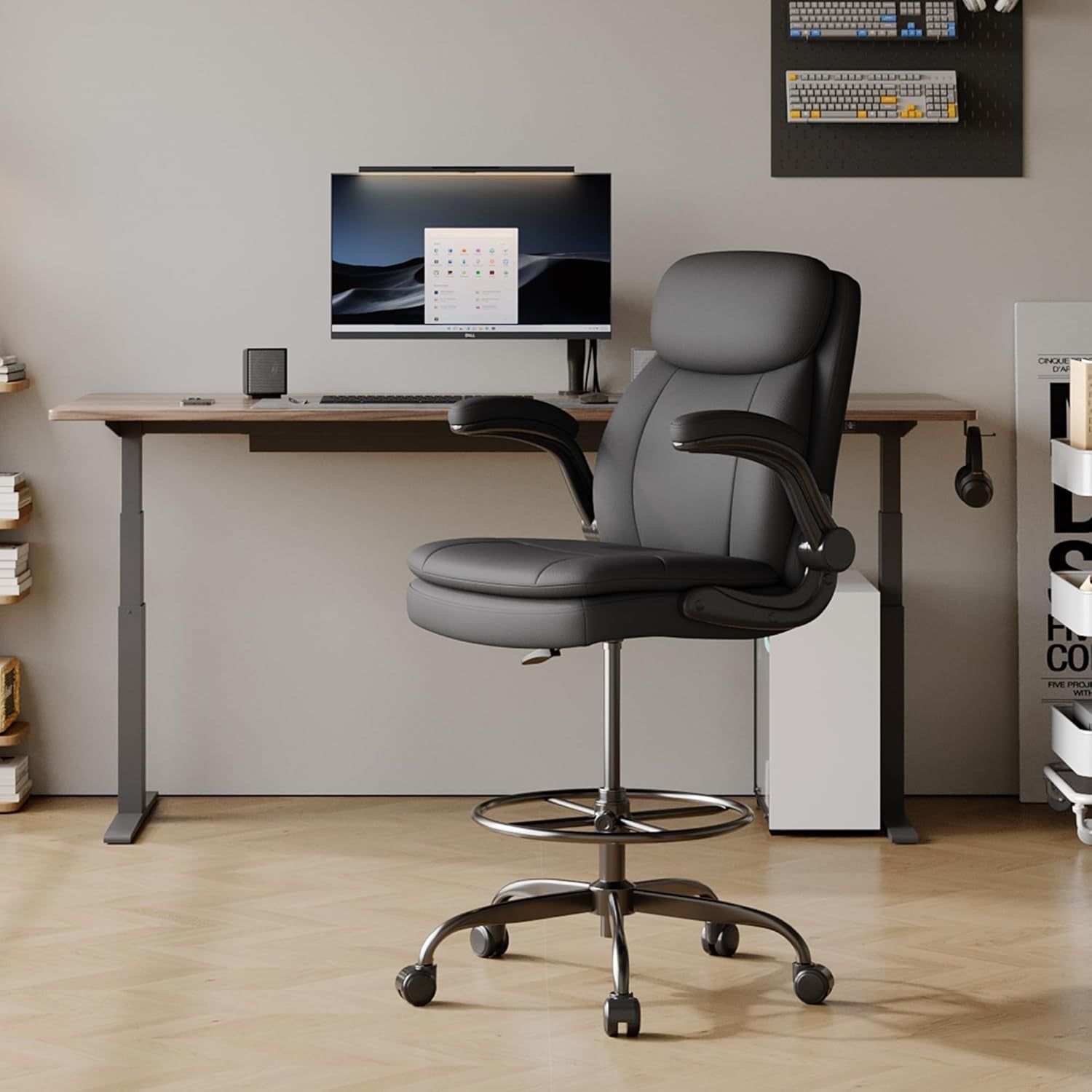 Adjustable Height Leather Drafting Chair for Standing Desk