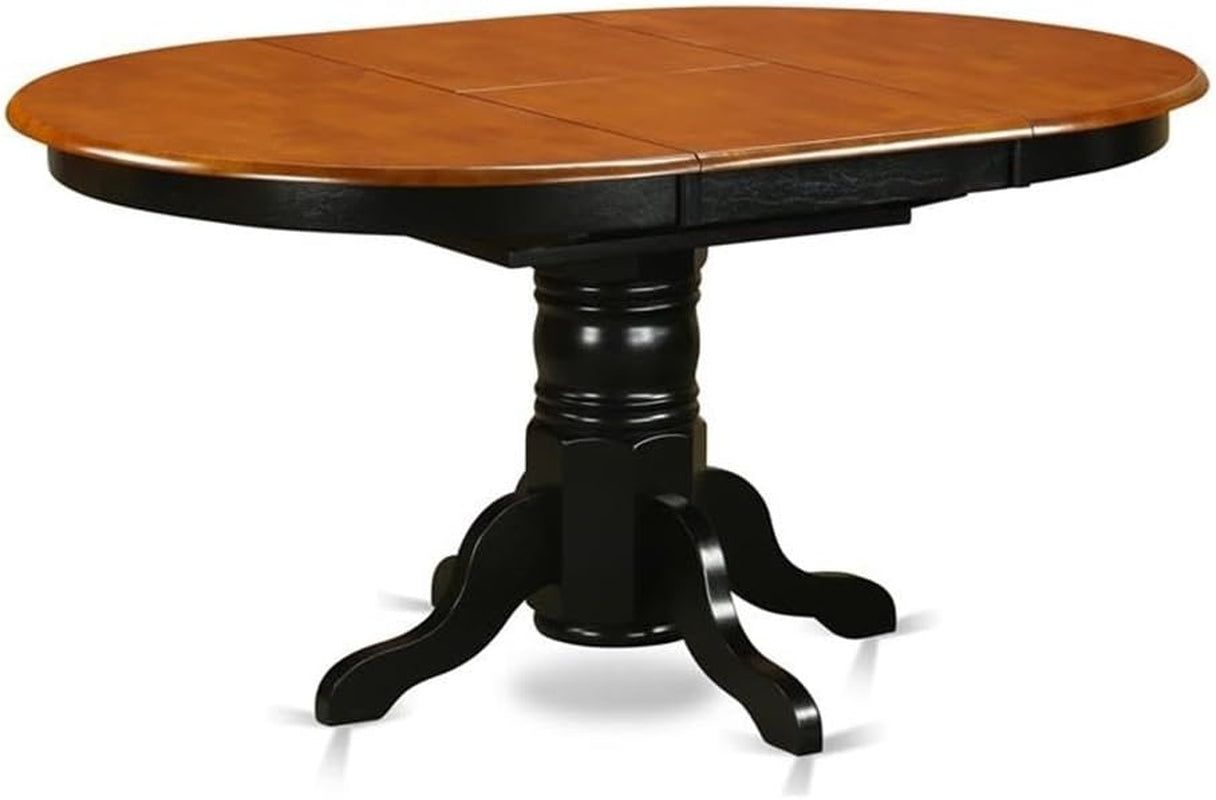 AVT-BLK-TP Avon Kitchen Dining Table - an Oval Wooden Table Top with Butterfly Leaf &amp; Pedestal Base, 42X60 Inch, Black &amp; Cherry